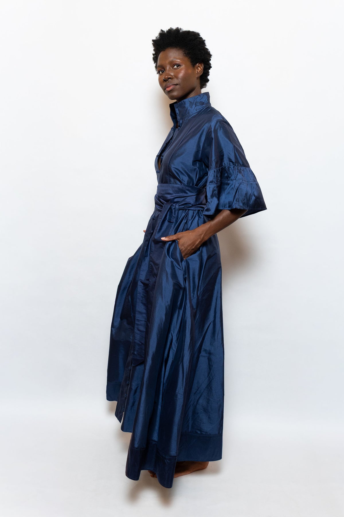 Leela Hostess Kaftan | Navy Silk Taffeta