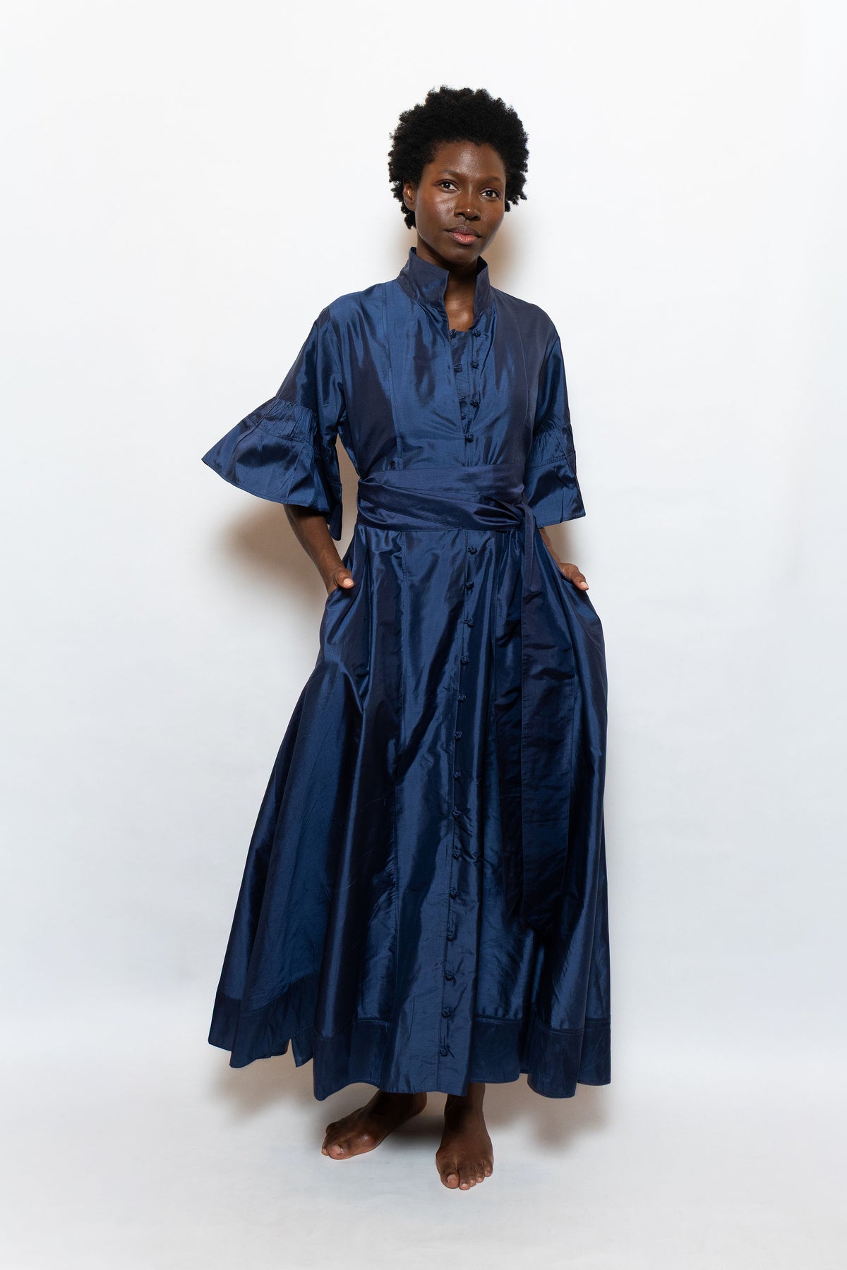 Leela Hostess Kaftan | Navy Silk Taffeta