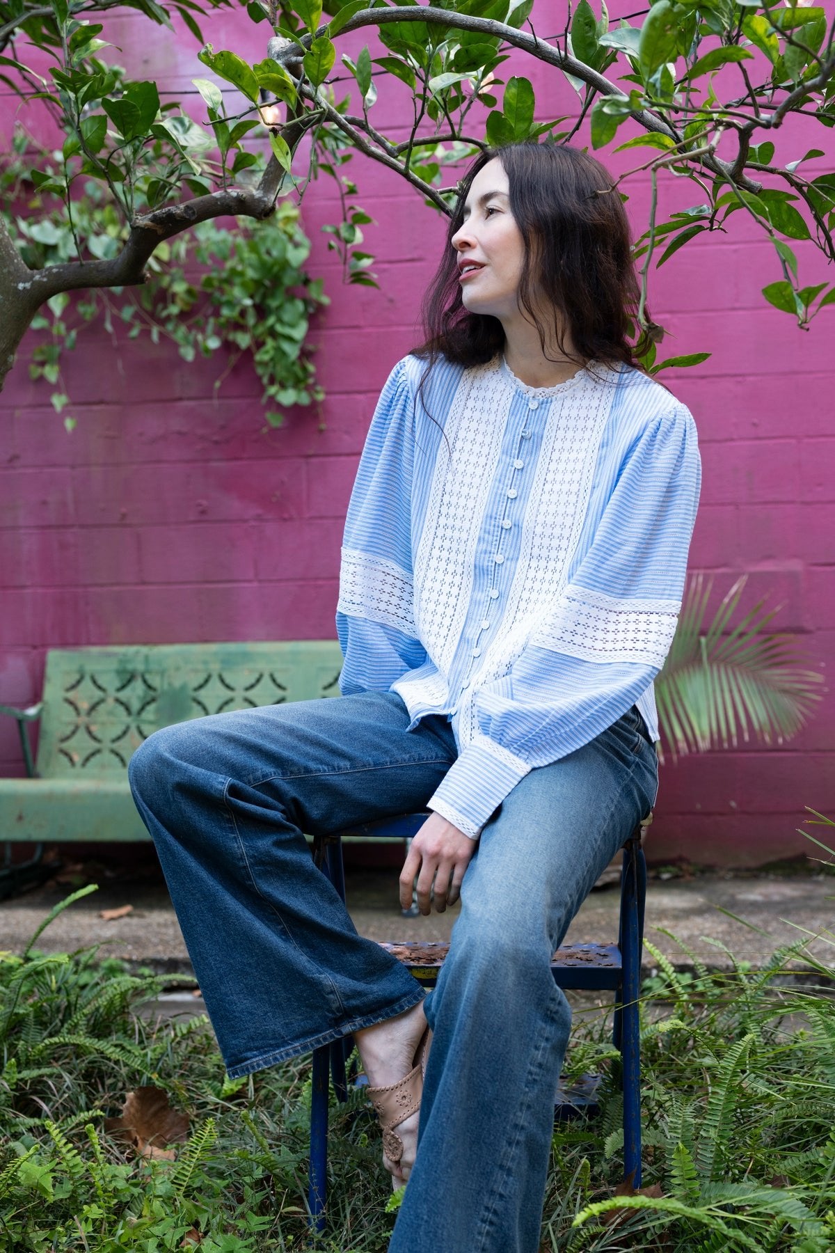 Túnica de Bangalore | Cosecha de dalia burdeos / azul cerúleo
