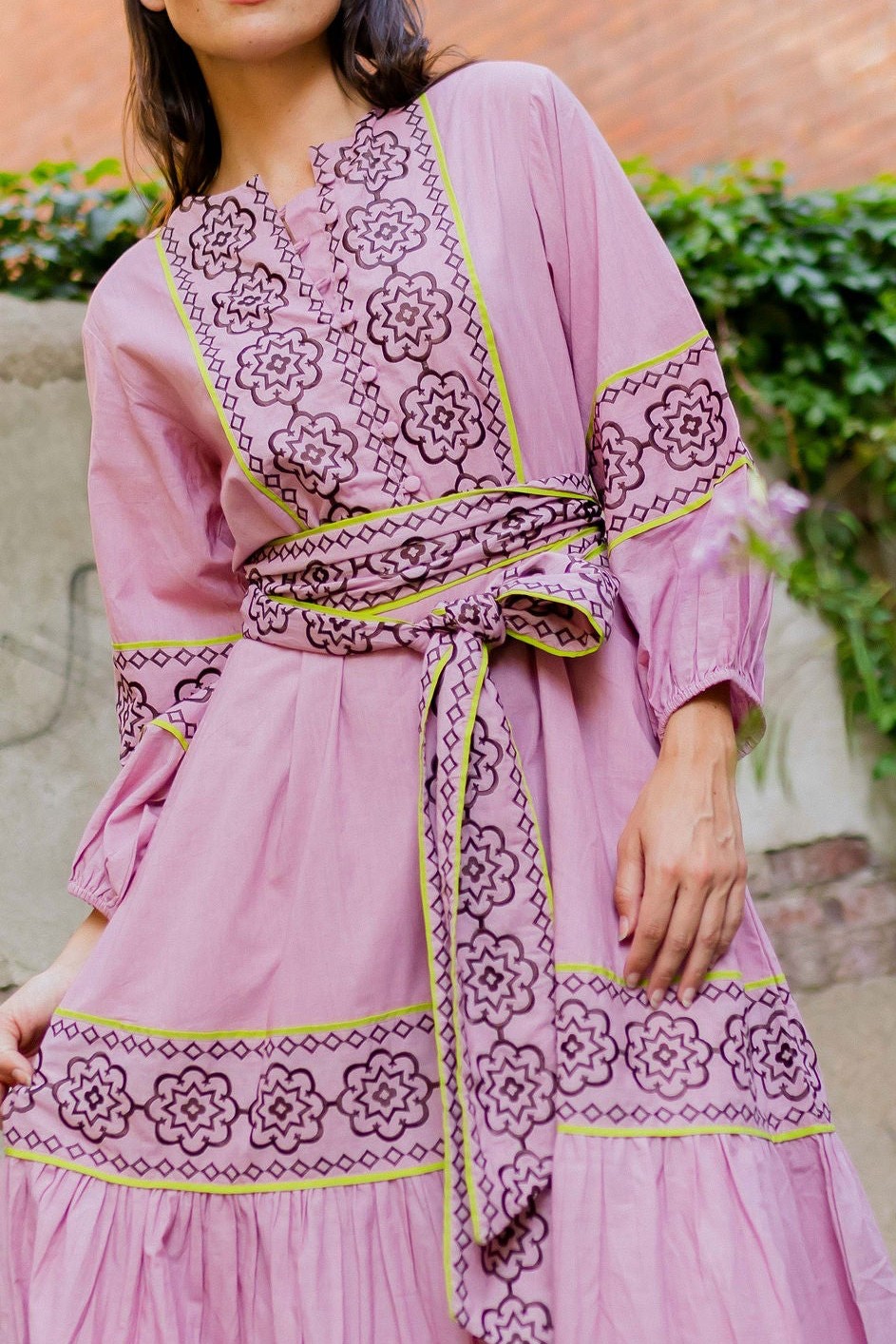 Jewel Neck SUE SARTOR Flounce | Foxglove/Chestnut Embroidery