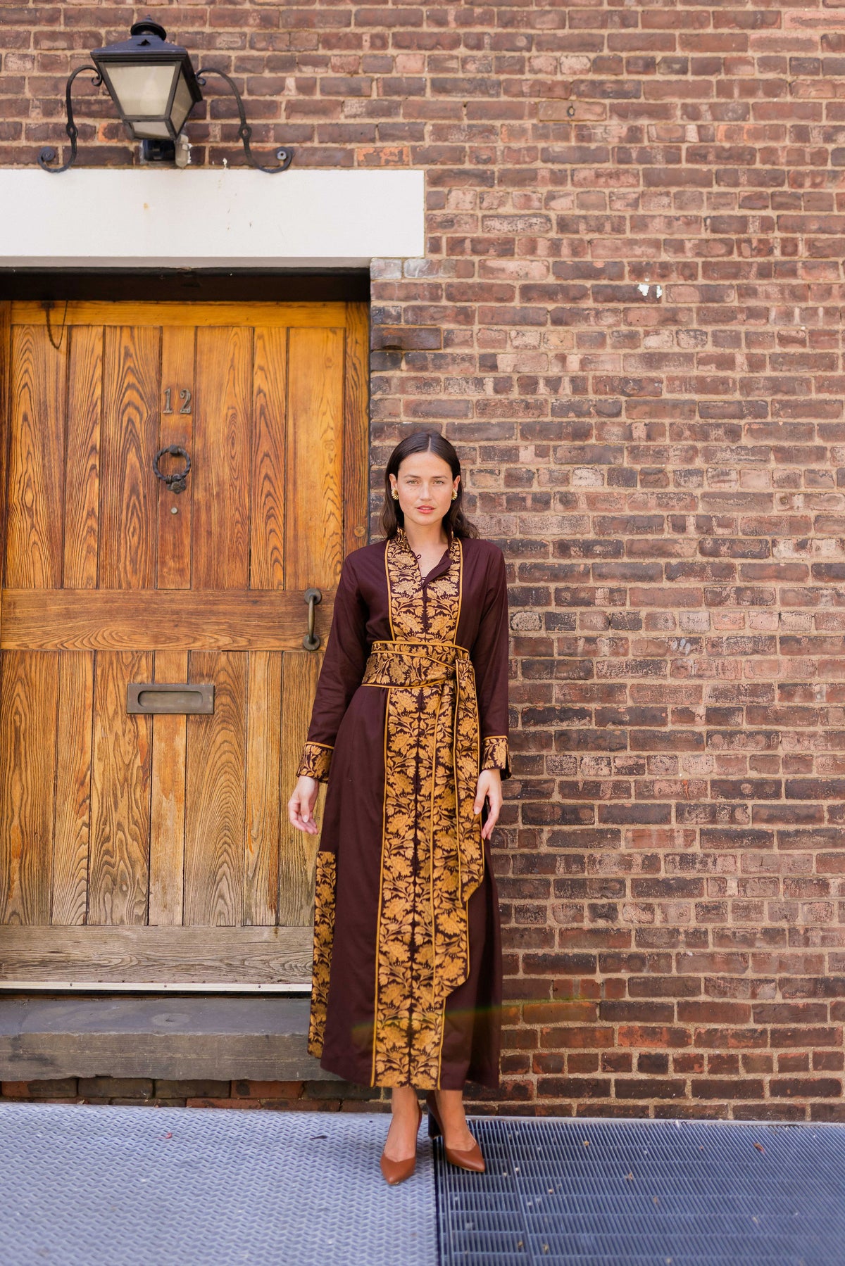 Marrakech Kaftan | Chocolate/Honey Vintage Lily Embroidery