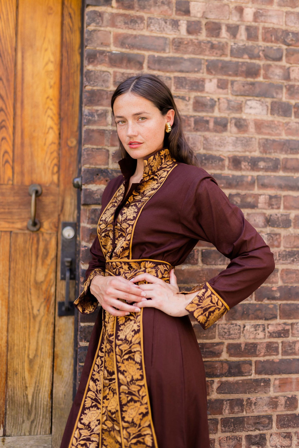 Marrakech Kaftan | Chocolate/Honey Vintage Lily Embroidery