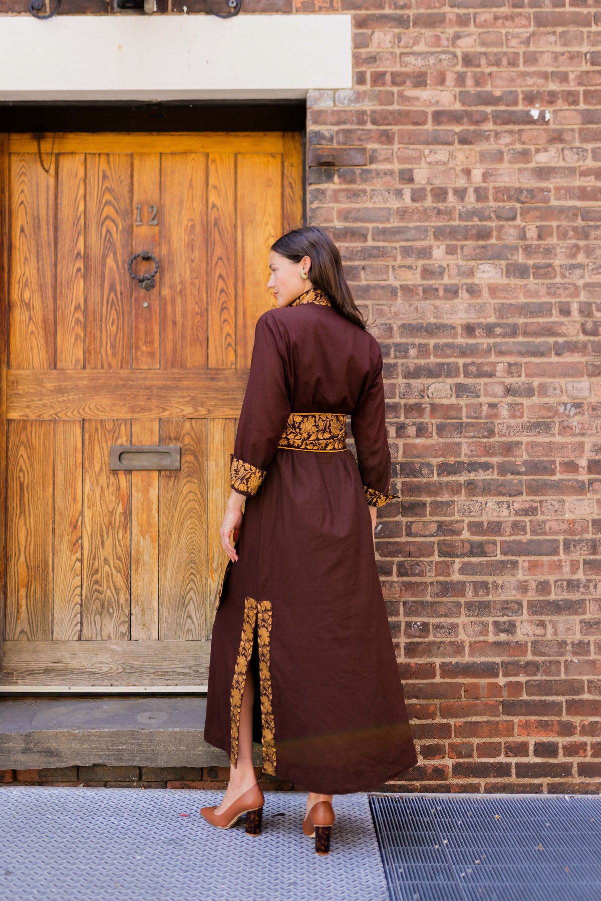 Marrakech Kaftan | Chocolate/Honey Vintage Lily Embroidery