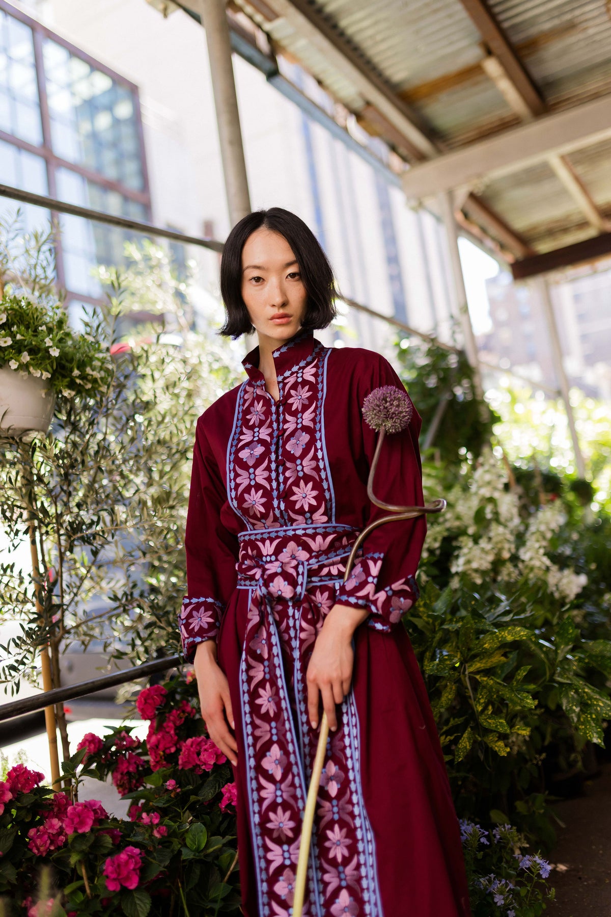 Marrakech Kaftan | Burgundy/Foxglove Embroidery