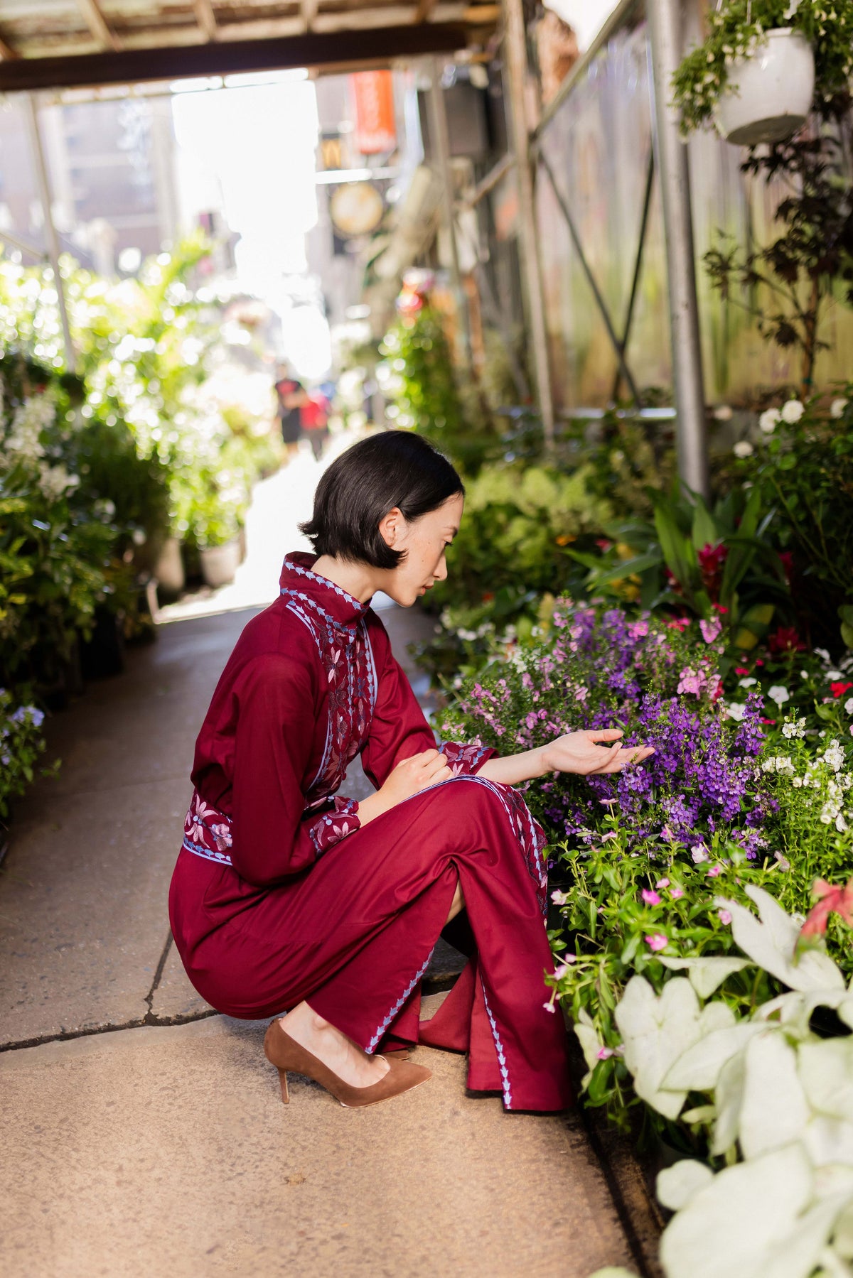 Marrakech Kaftan | Burgundy/Foxglove Embroidery