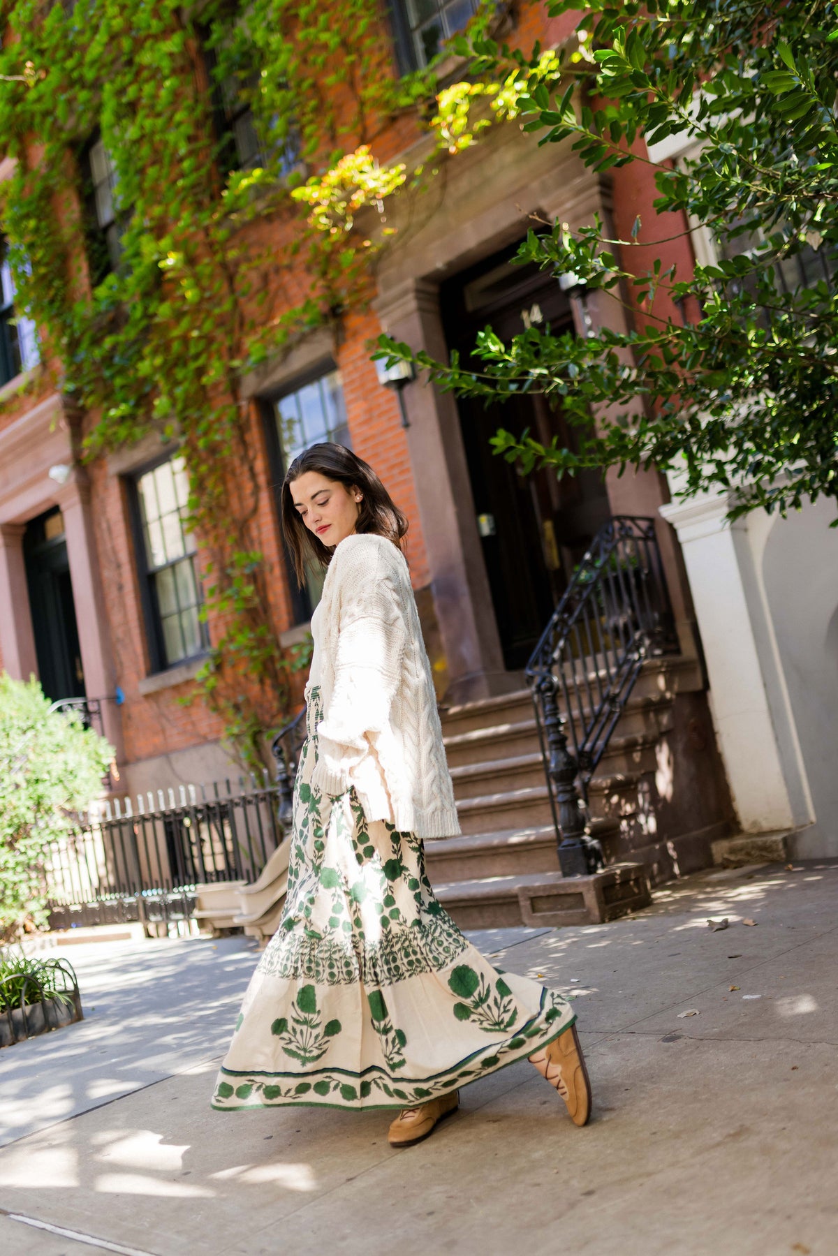 SUE SARTOR Flounce Smocked Waist Skirt | Olive Marigold