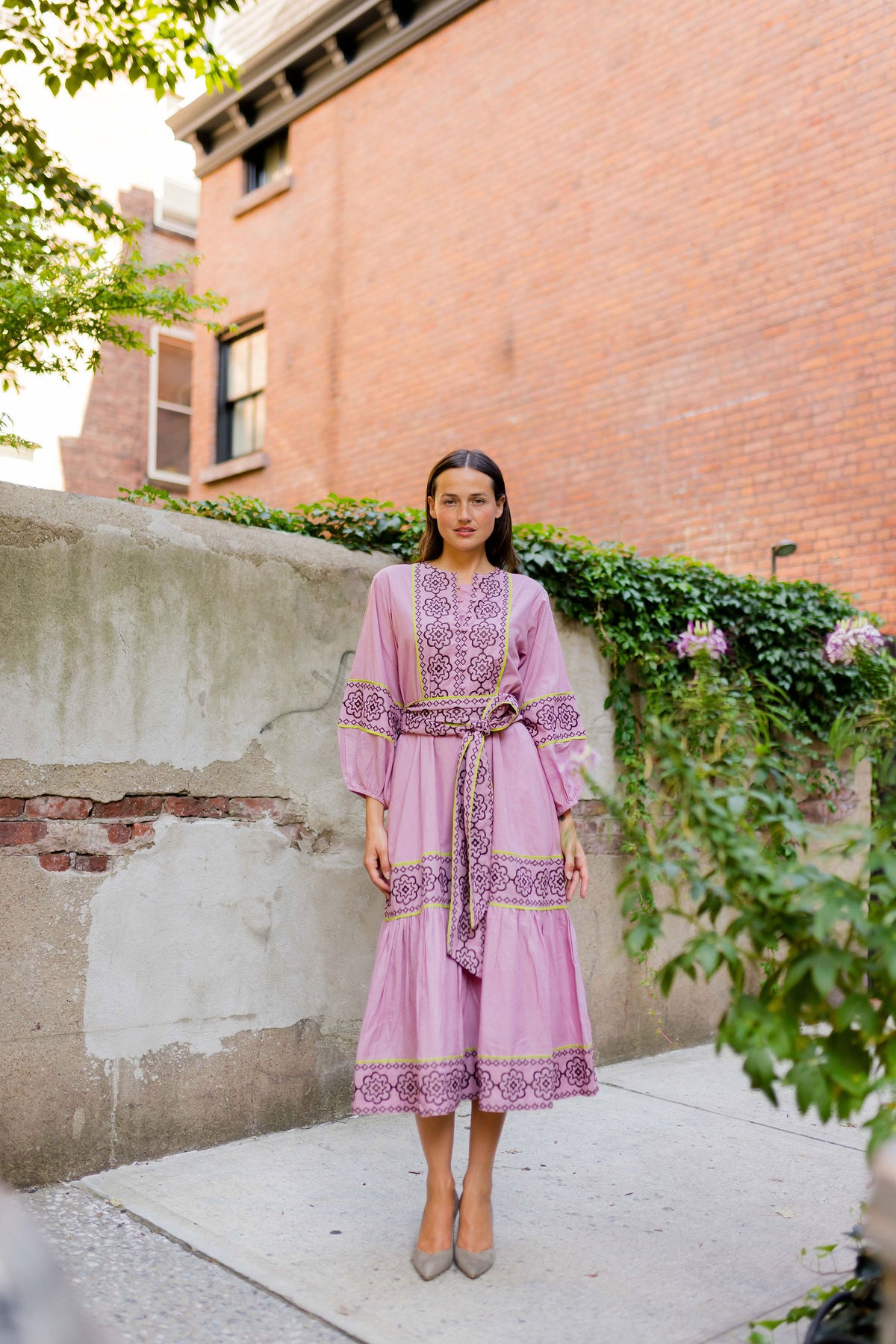 Jewel Neck SUE SARTOR Flounce | Foxglove/Chestnut Embroidery