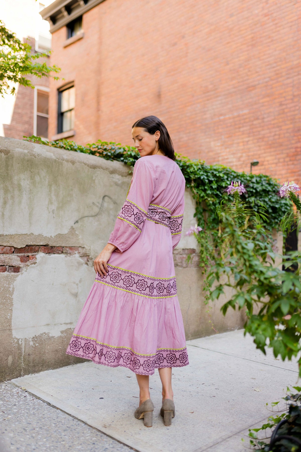 Jewel Neck SUE SARTOR Flounce | Foxglove/Chestnut Embroidery