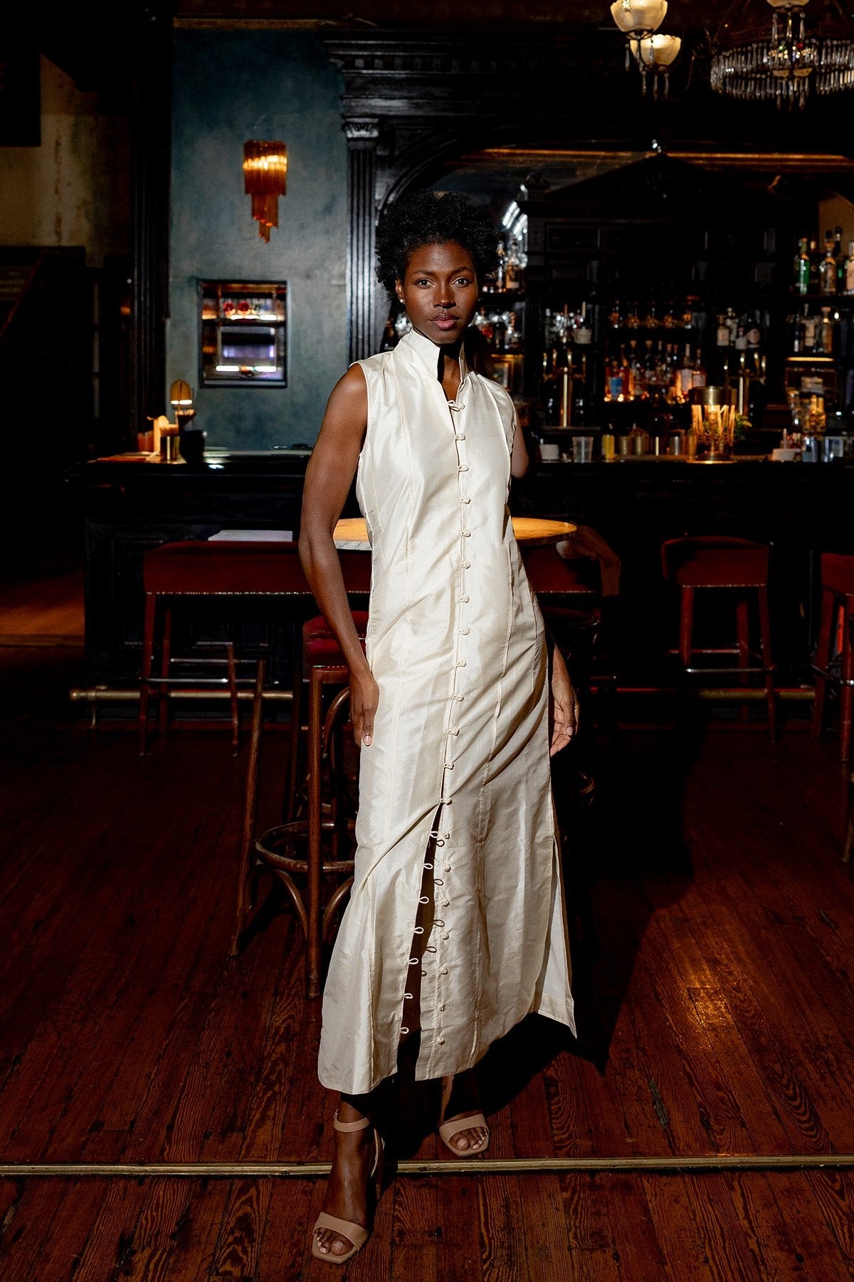 Sleeveless Marrakech Kaftan | Ivory Silk Taffeta