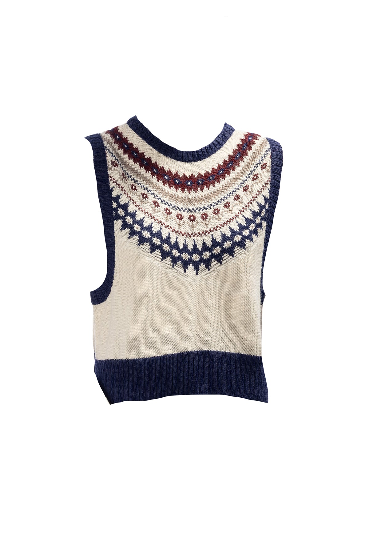 Boxy Vest | Navy/Burgundy/Ivory Fair Isle