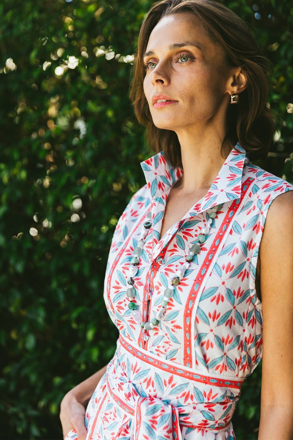 Sleeveless Marrakech Kaftan | Aqua/Heirloom Tomato Provence