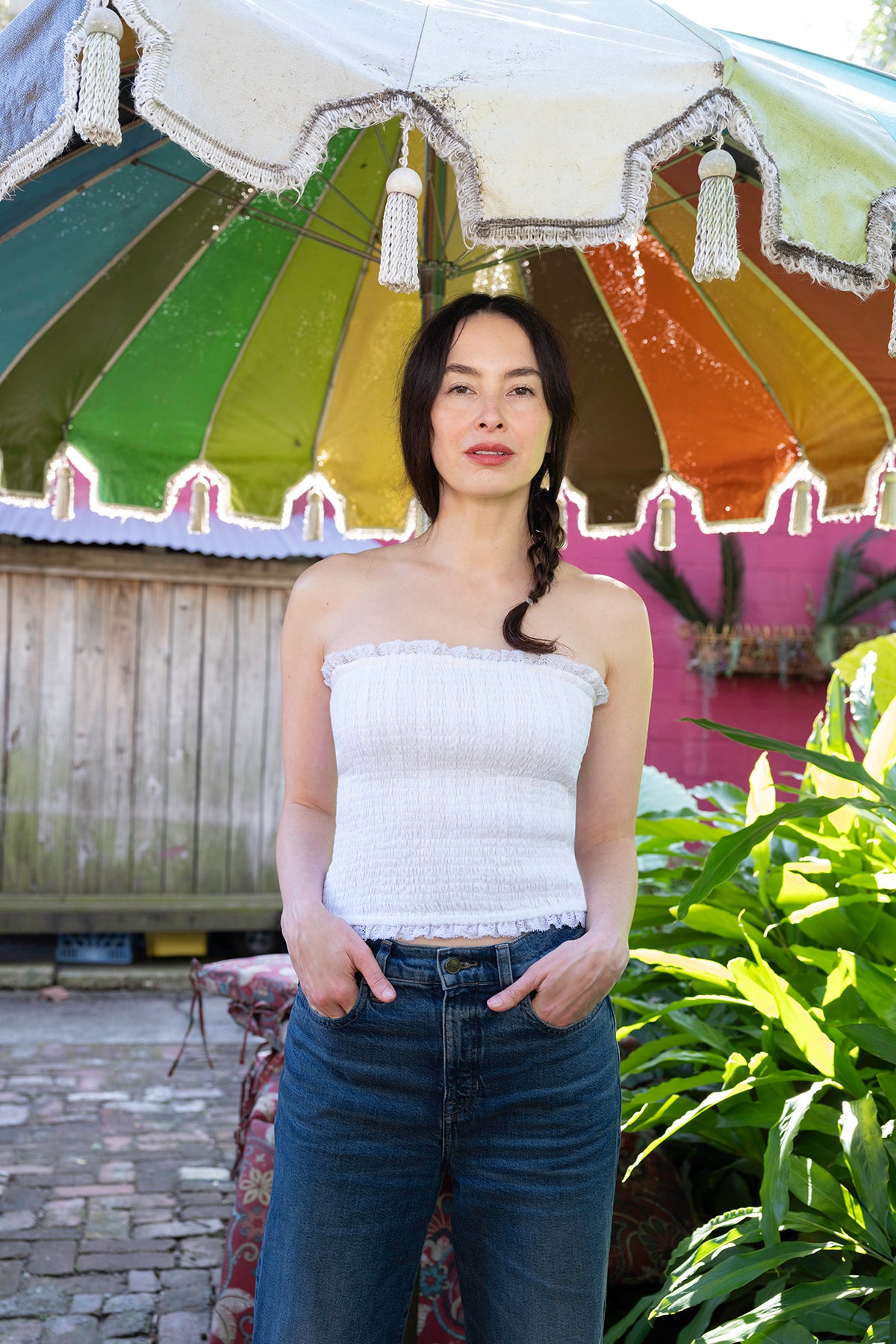 Strapless Bandeau Top | White Cotton Floral Lace