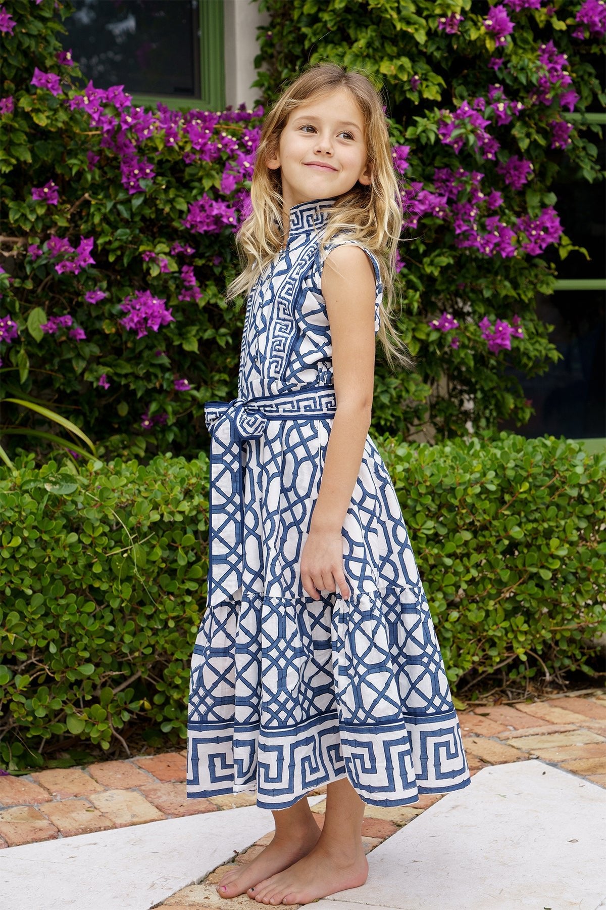 Little Girl’s Sleeveless SUE SARTOR Flounce | Navy Bamboo