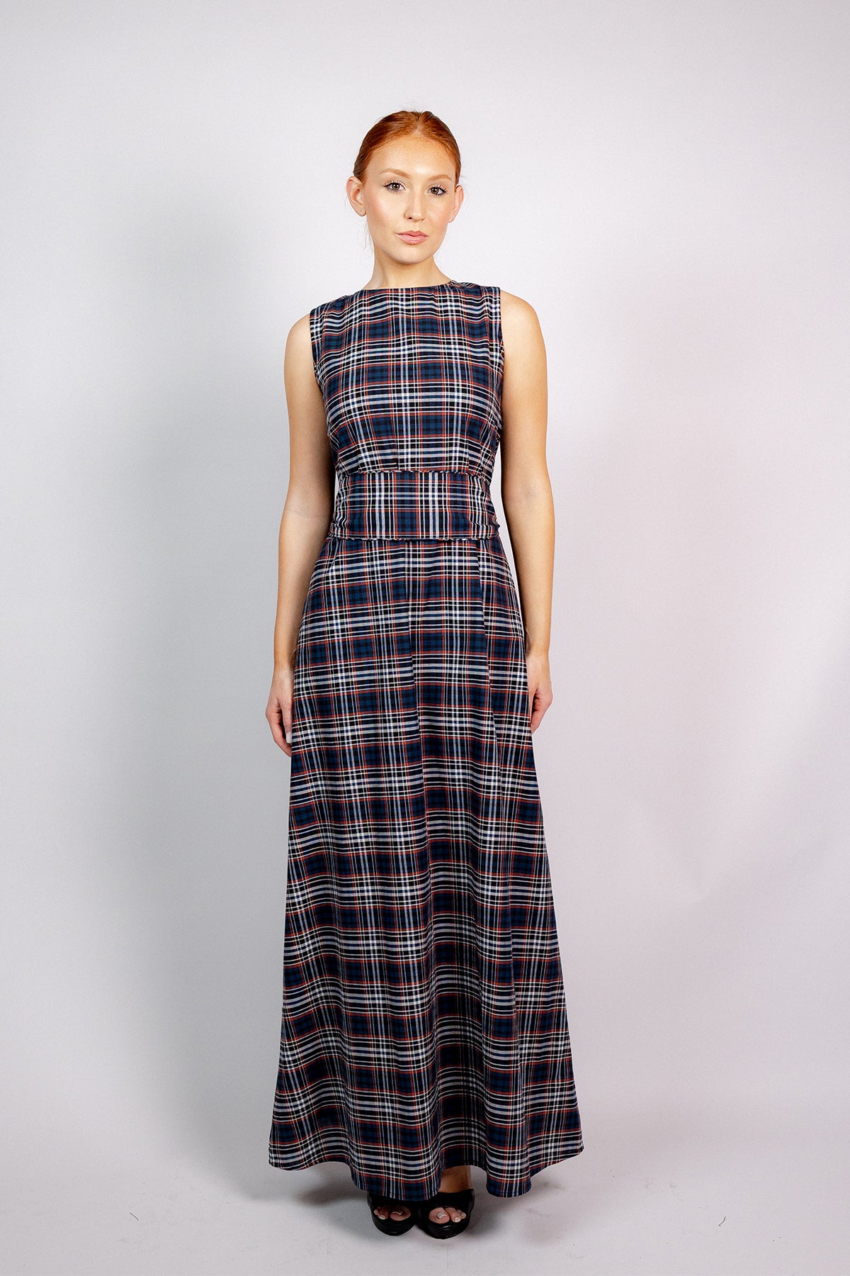 Tibi Gown | Onyx/Garnet Highland Glen Plaid