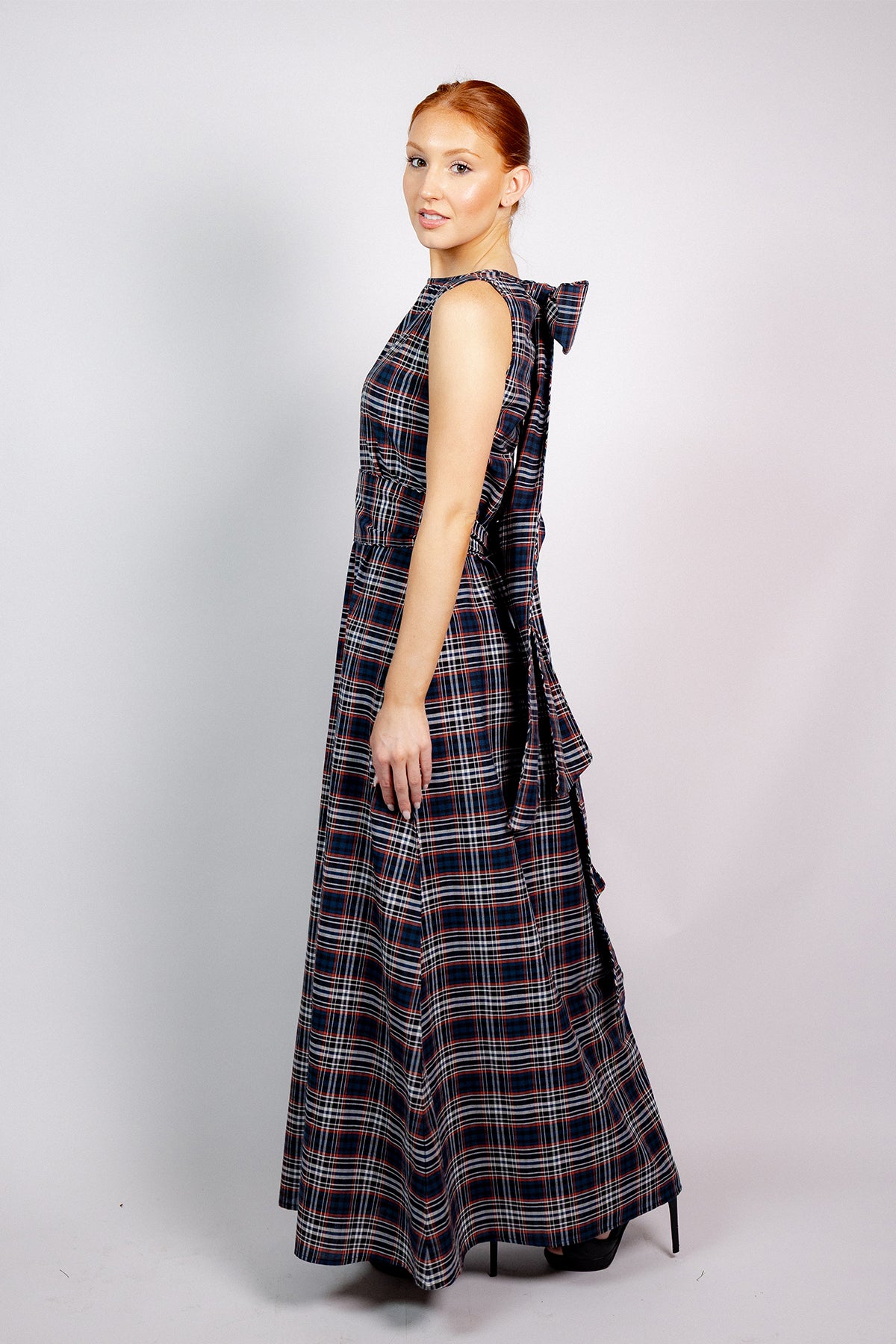 Tibi Gown | Onyx/Garnet Highland Glen Plaid