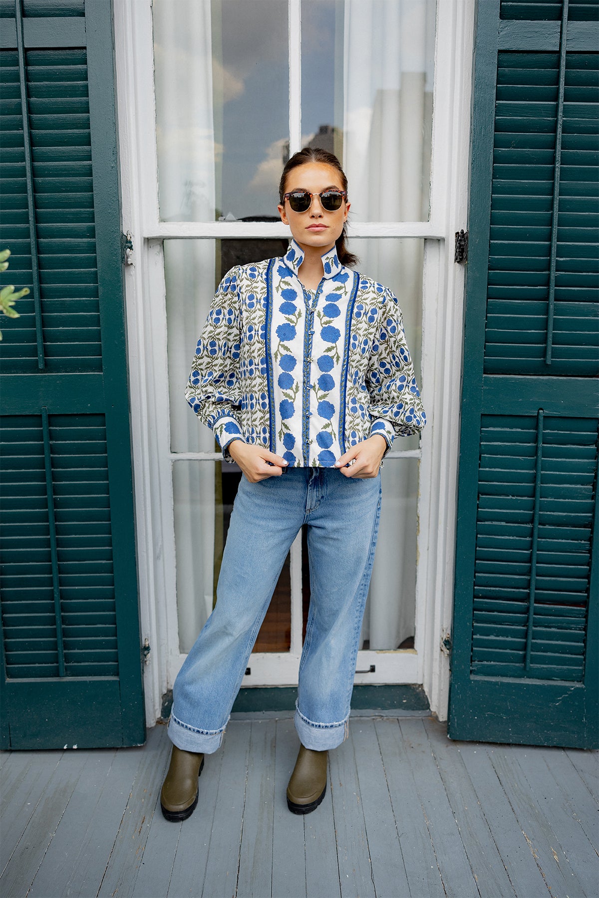 Boxy Balloon Sleeve Top | French Blue SUE SARTOR Marigold