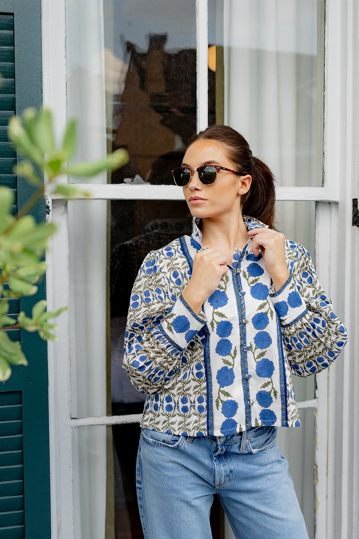 Boxy Balloon Sleeve Top | French Blue SUE SARTOR Marigold