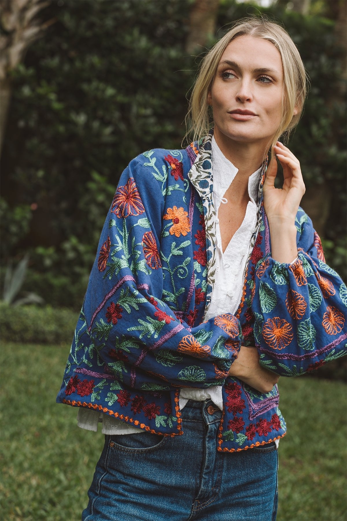 Suzani Blouson Jacket | Navy/Multi