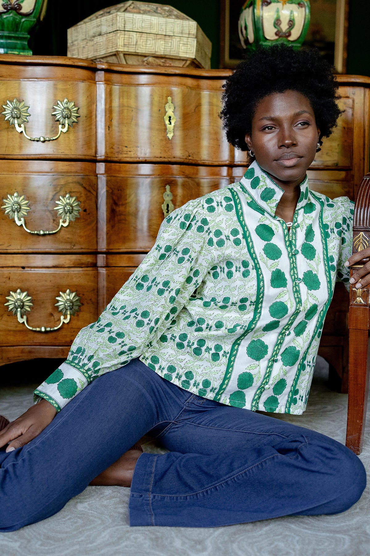 Boxy Balloon Sleeve Top | Emerald Green SUE SARTOR Marigold