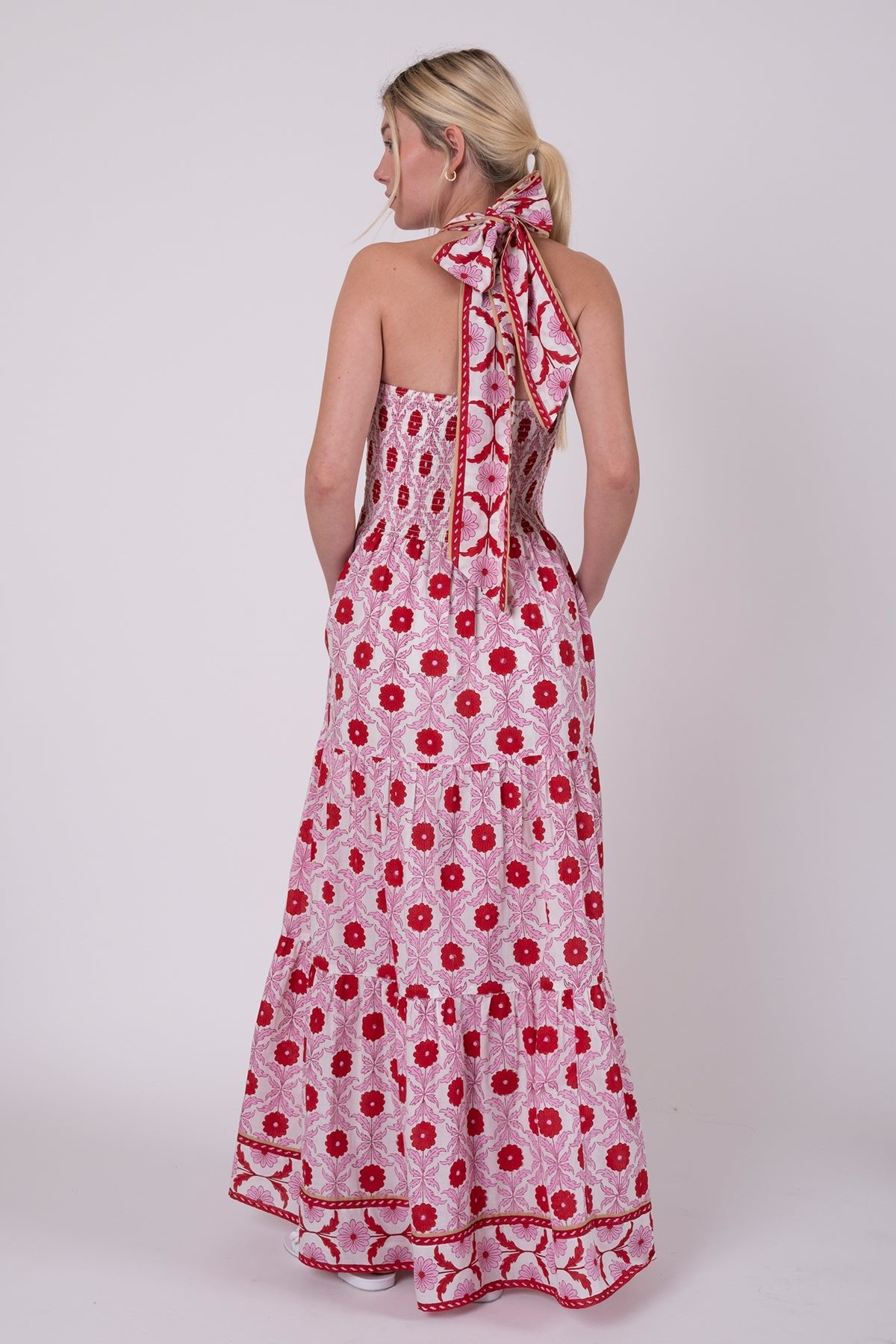 Smocked Halter Dress | Red/Blush Cosmos