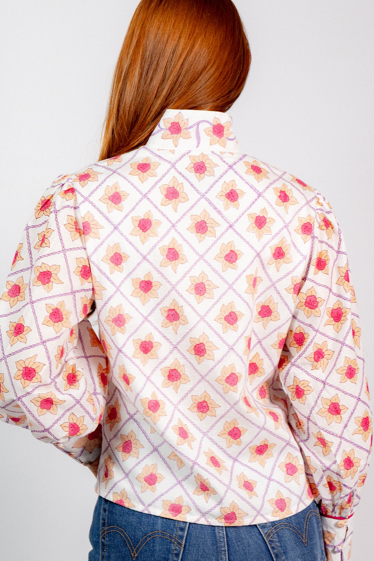 Boxy Balloon Sleeve Top | Fuchsia/Apricot Daffodil