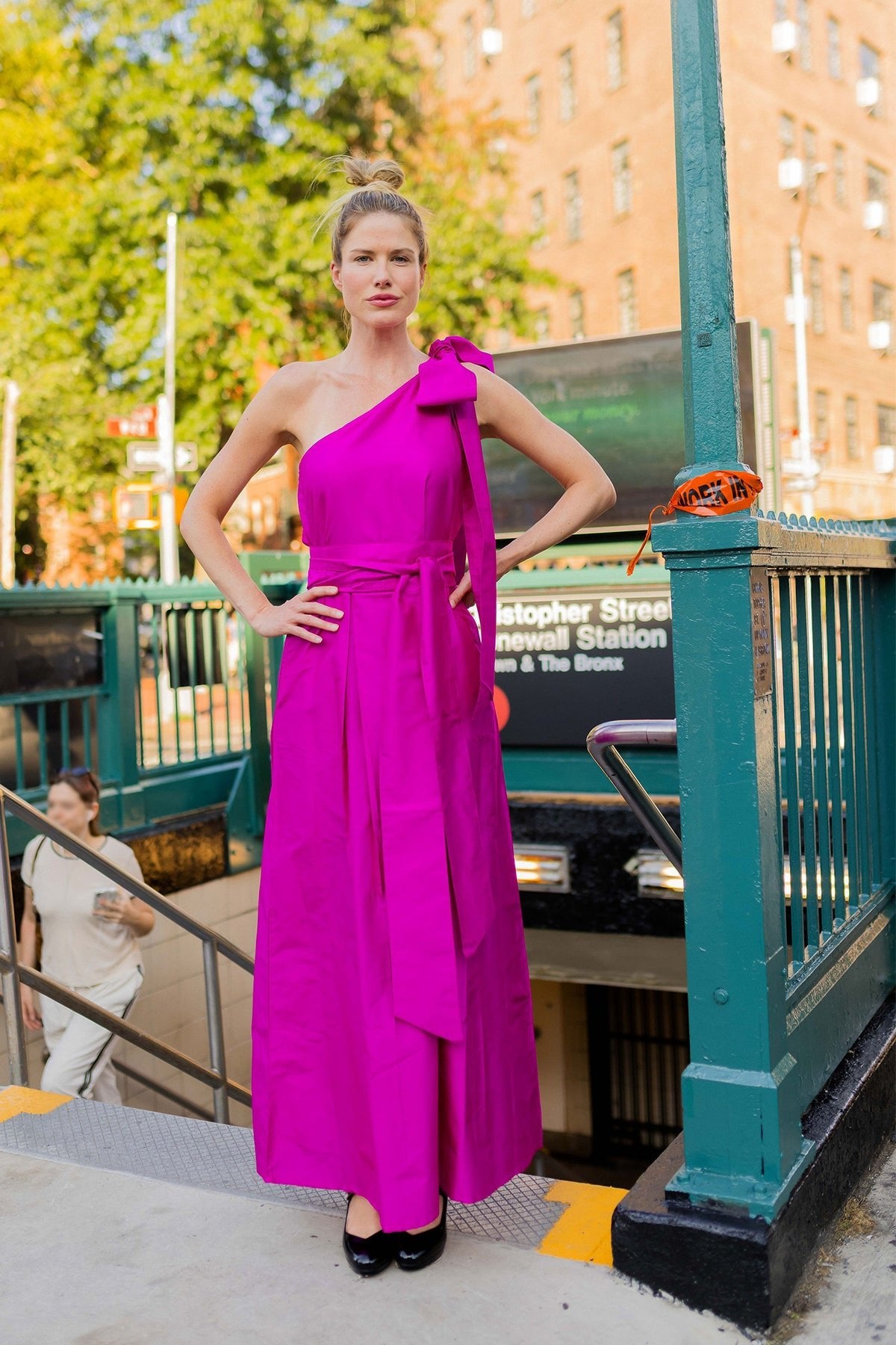 Chelsea One-Shoulder Gown | Fuchsia Silk Taffeta