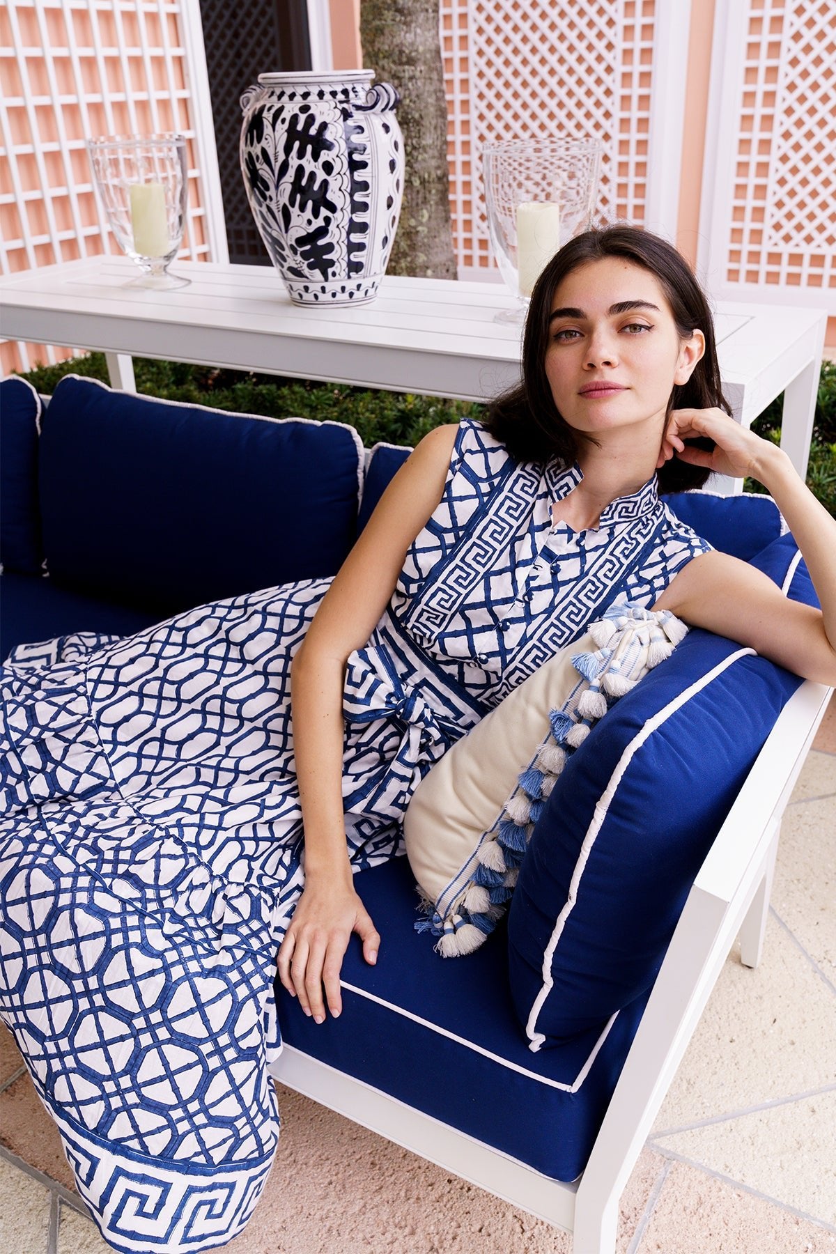 Sleeveless SUE SARTOR Flounce | Navy Bamboo