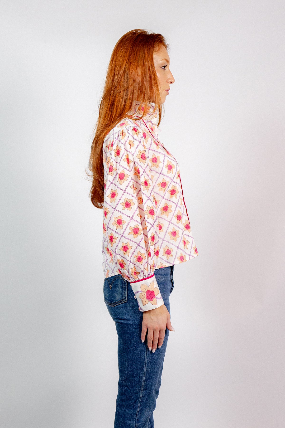 Boxy Balloon Sleeve Top | Fuchsia/Apricot Daffodil