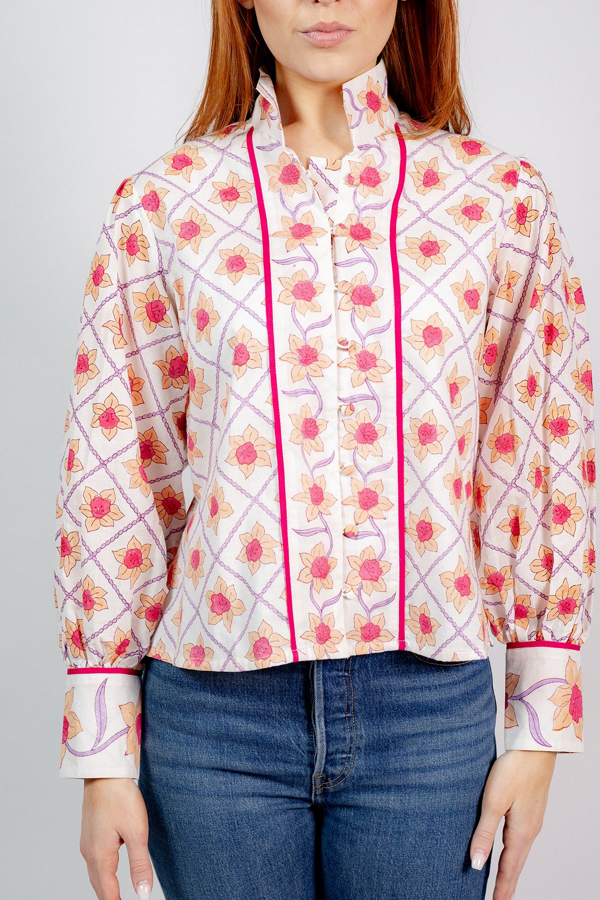 Boxy Balloon Sleeve Top | Fuchsia/Apricot Daffodil