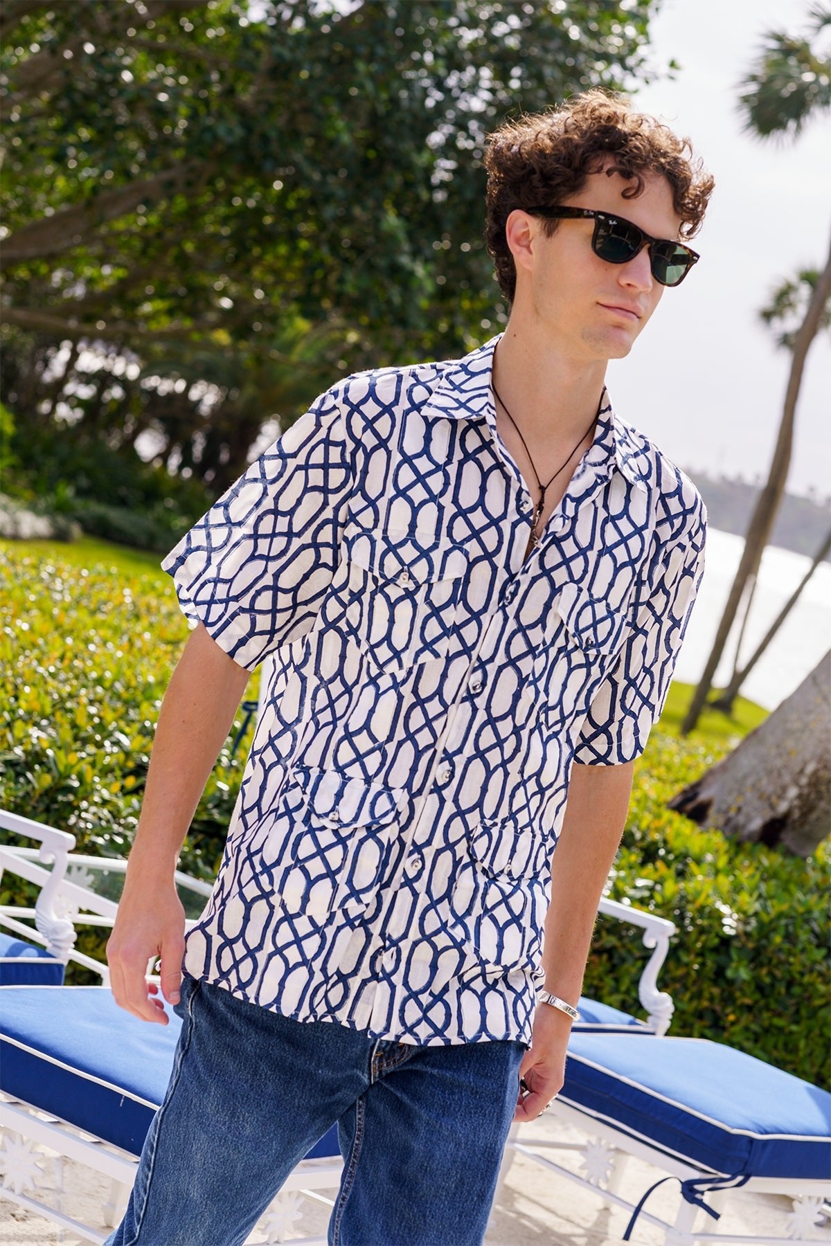SS Cabana Shirt | Navy Bamboo