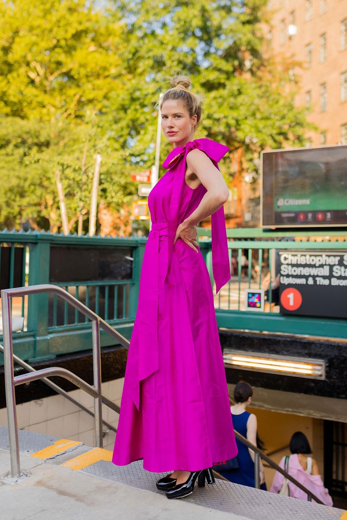 Chelsea One-Shoulder Gown | Fuchsia Silk Taffeta