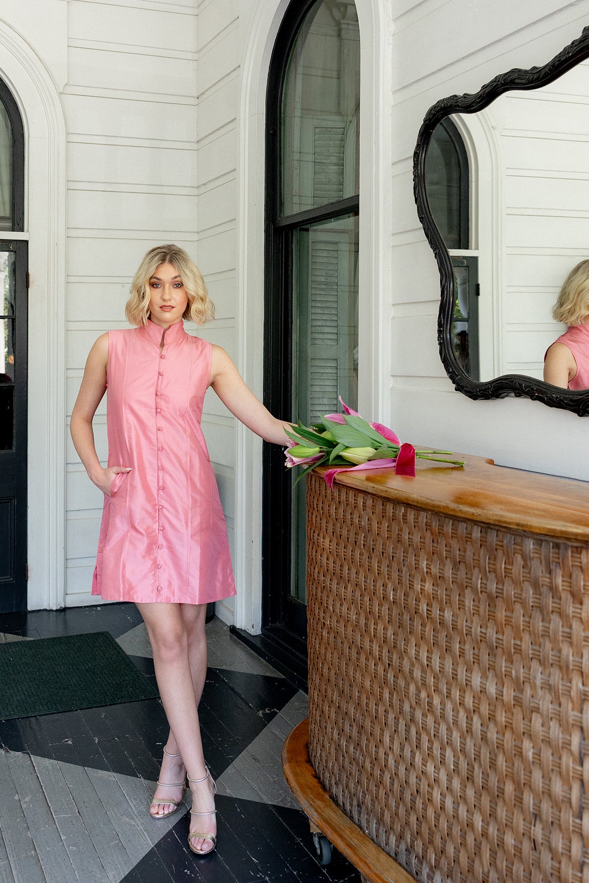 Sleeveless Marrakech Mini | Coral Pink Silk Taffeta