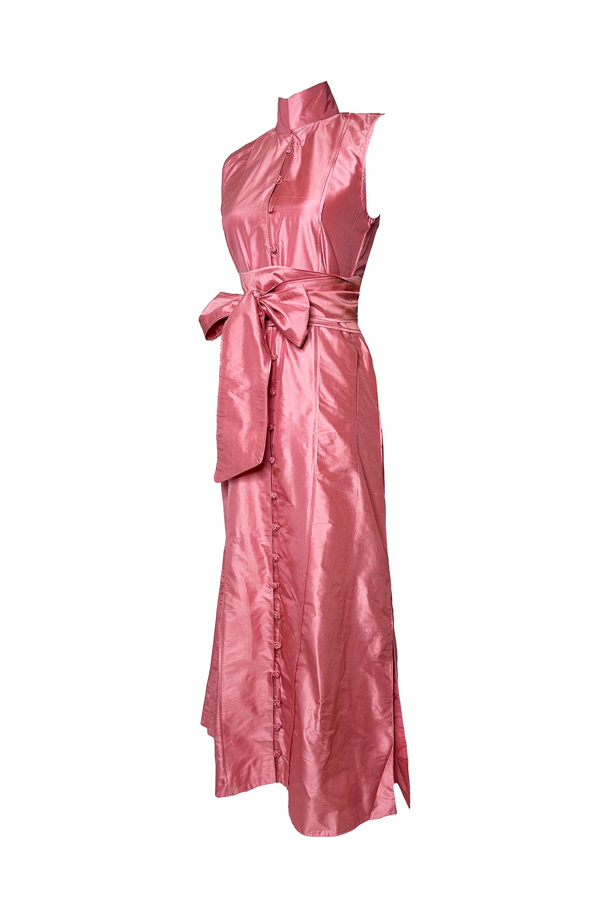 Caftan long à col cintré | Coquille Saint-Jacques péridot/corail mou