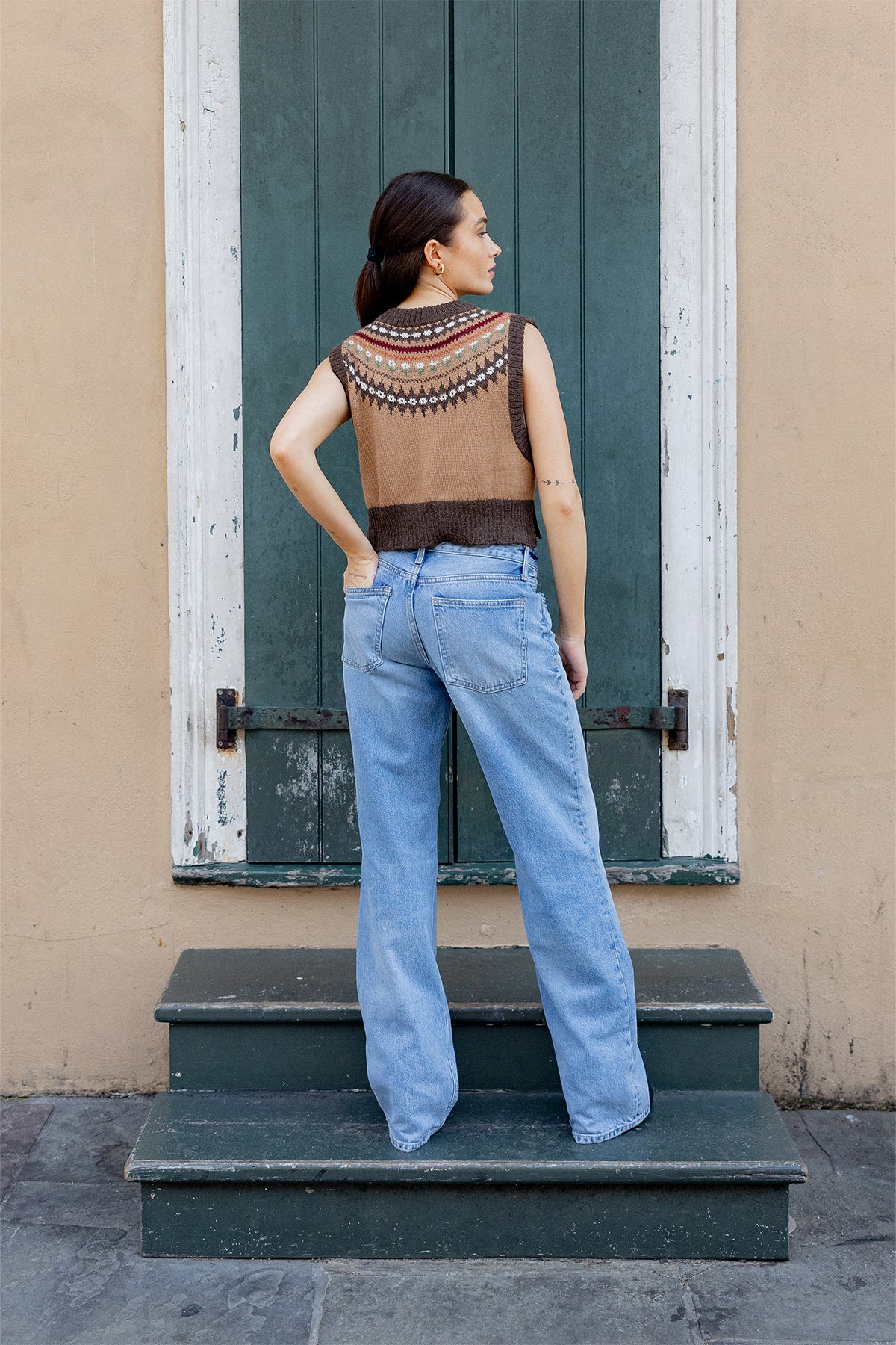 Boxy Vest | Chocolate/Camel Fair Isle