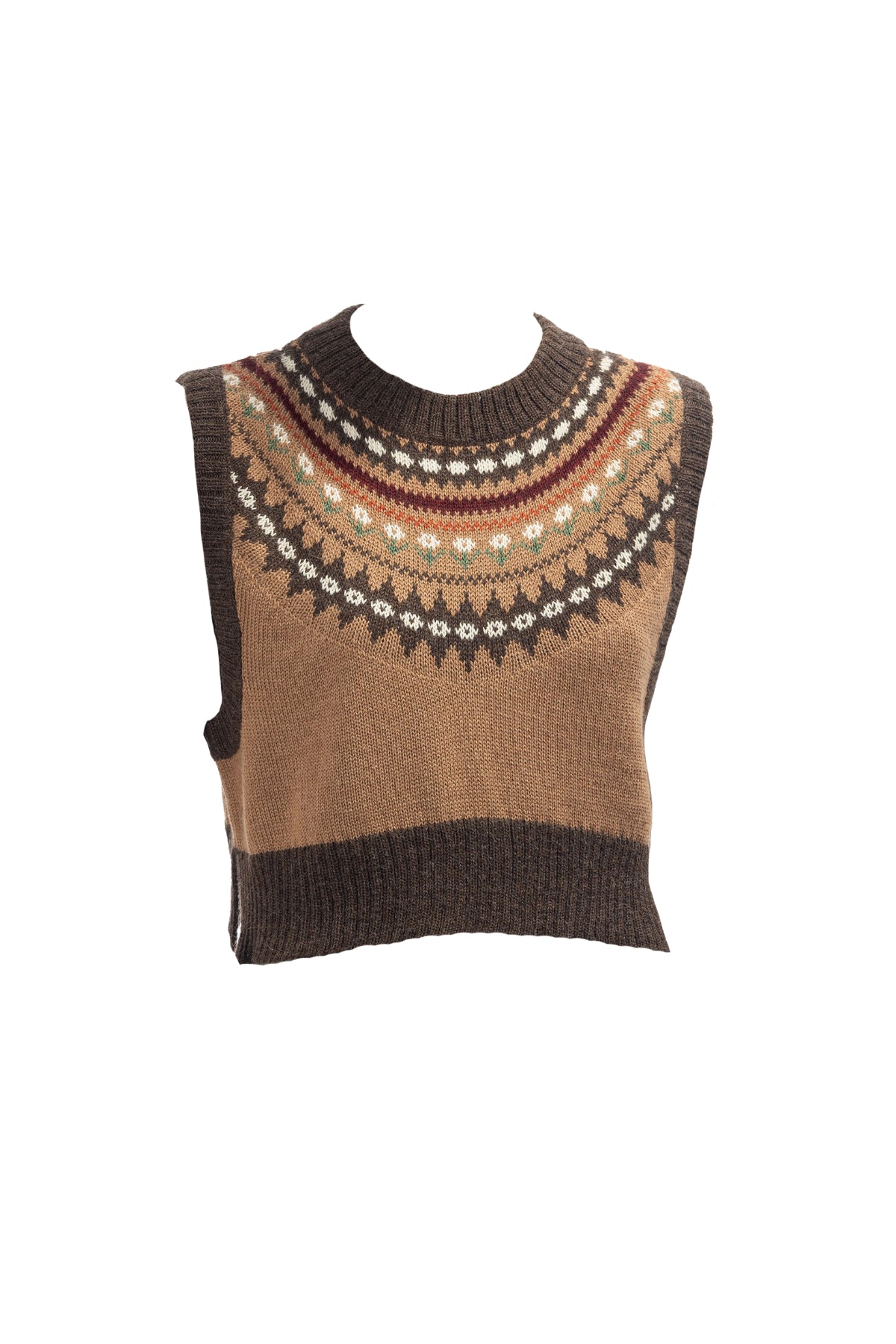 Boxy Vest | Chocolate/Camel Fair Isle