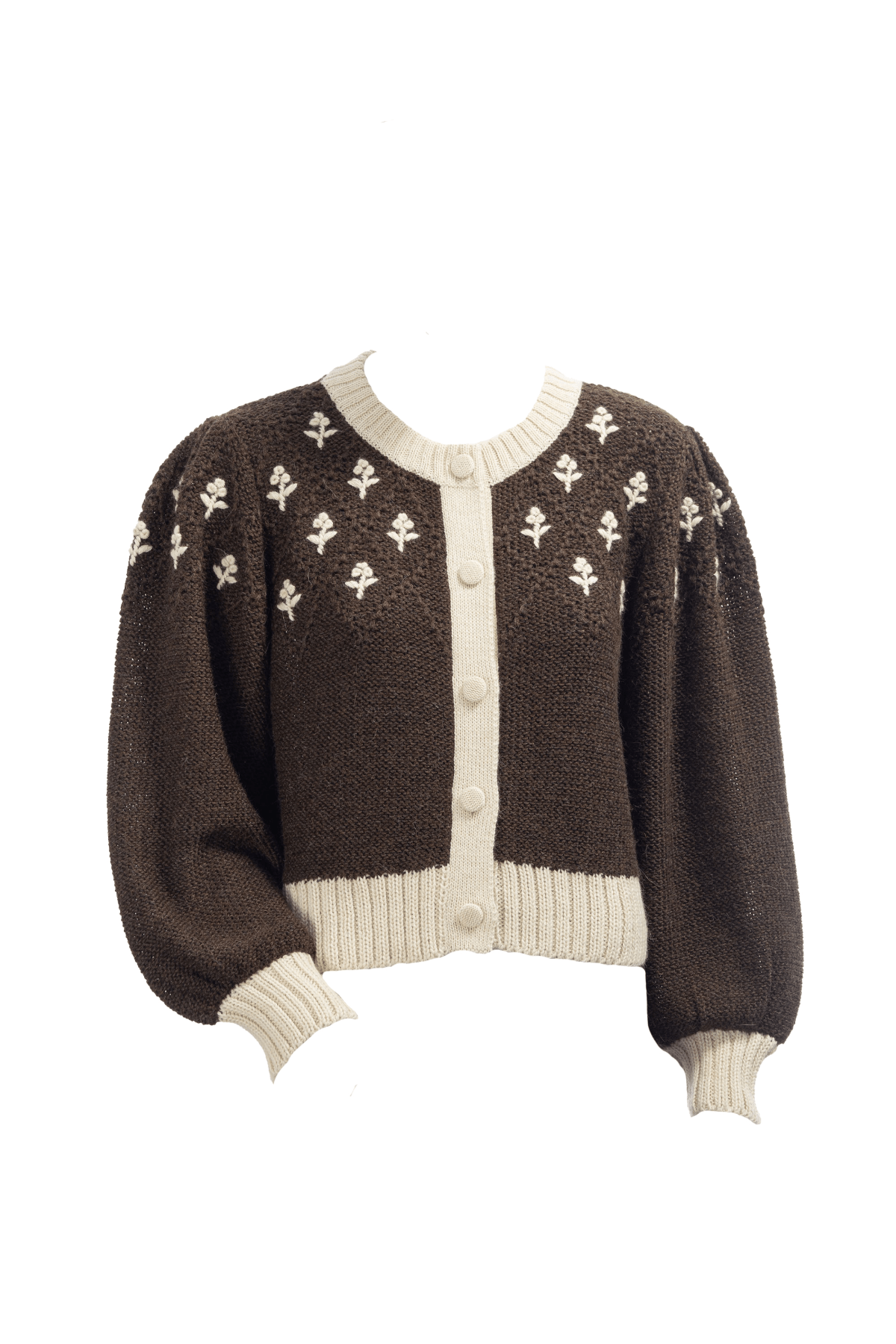 Barrel Sleeve Cardigan | Chocolate/Ivory Trellis
