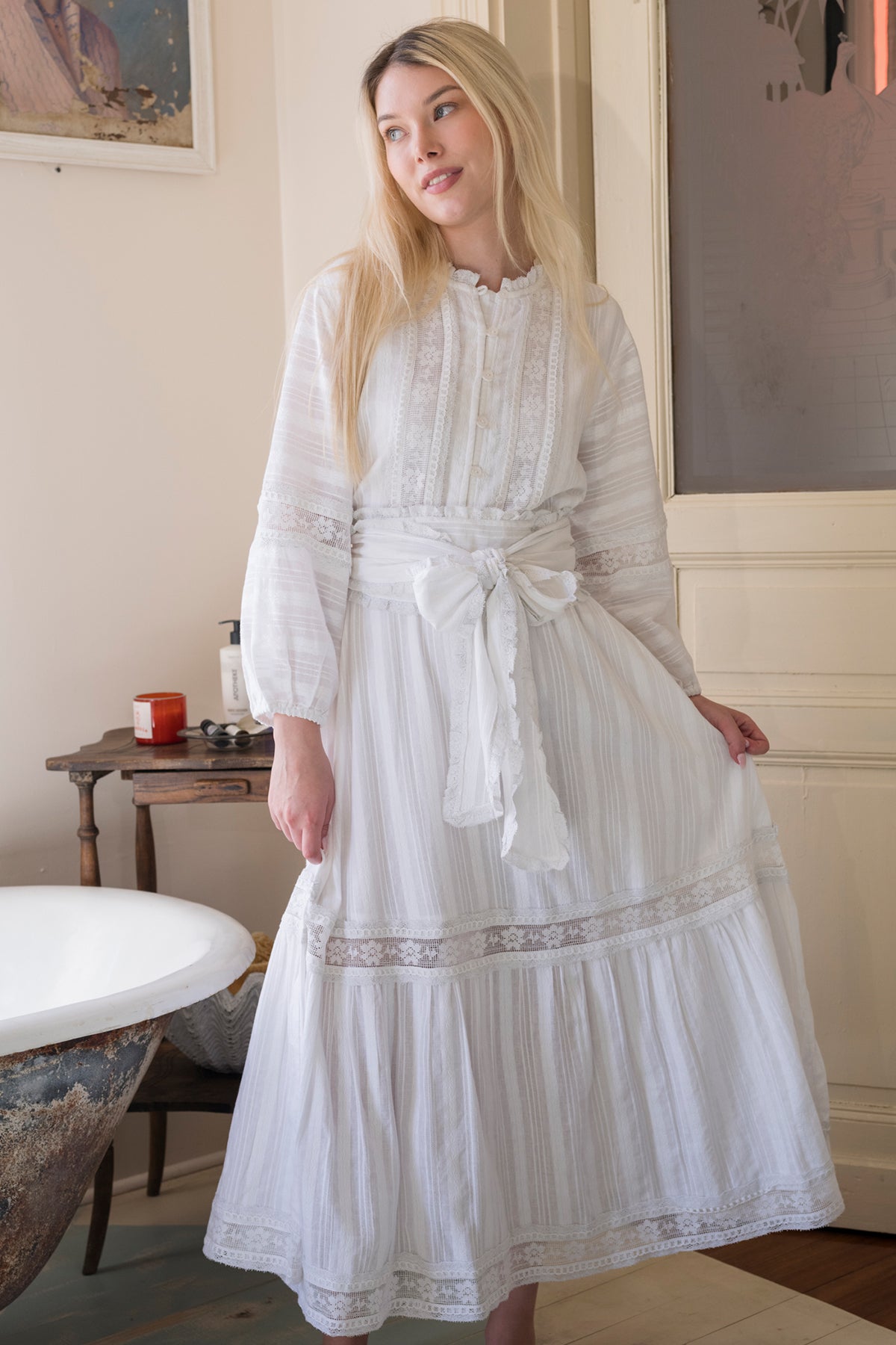 SUE SARTOR Flounce | White Cotton Floral Lace