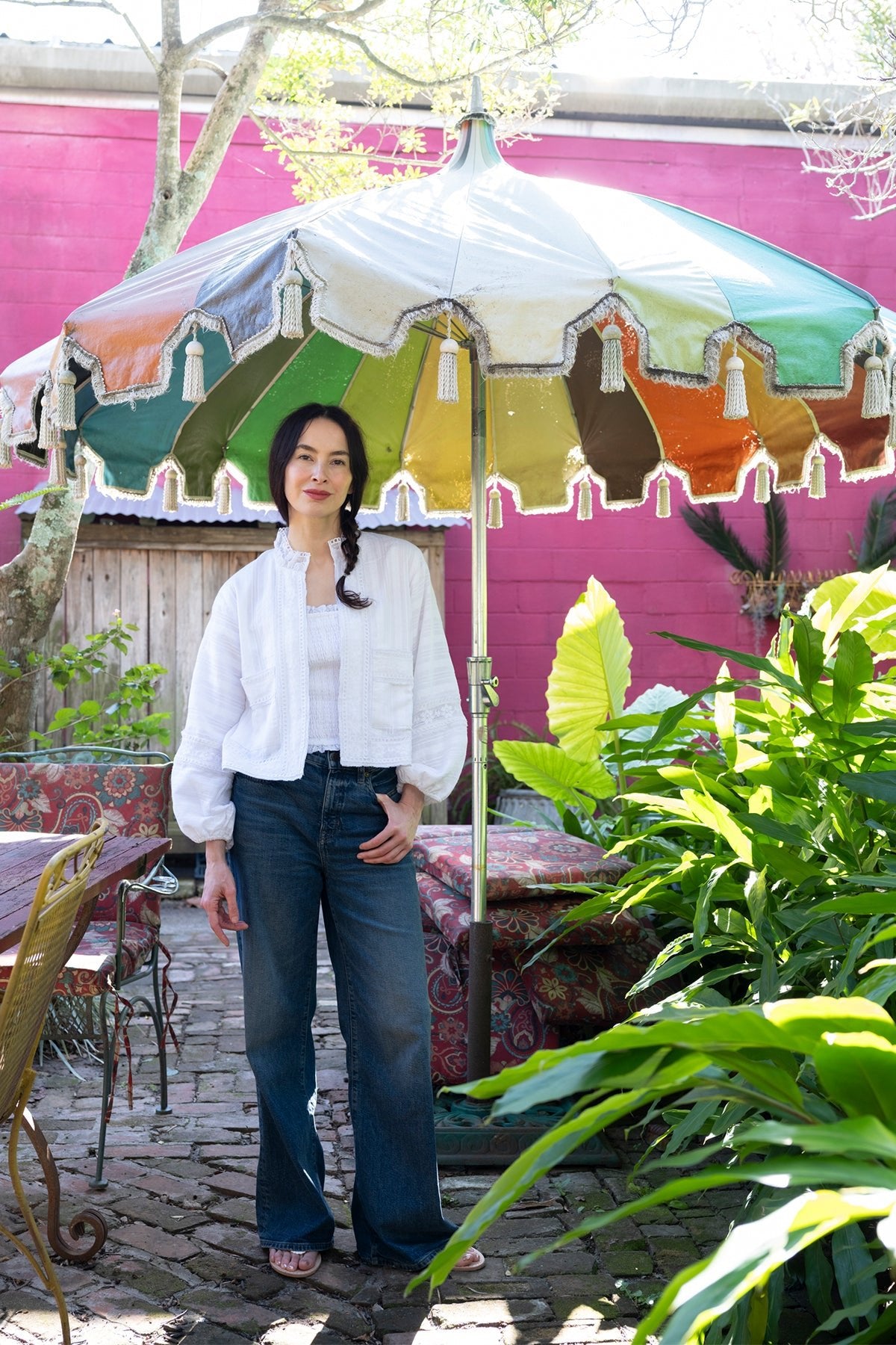 Blouson Jacket | White Cotton Floral Lace