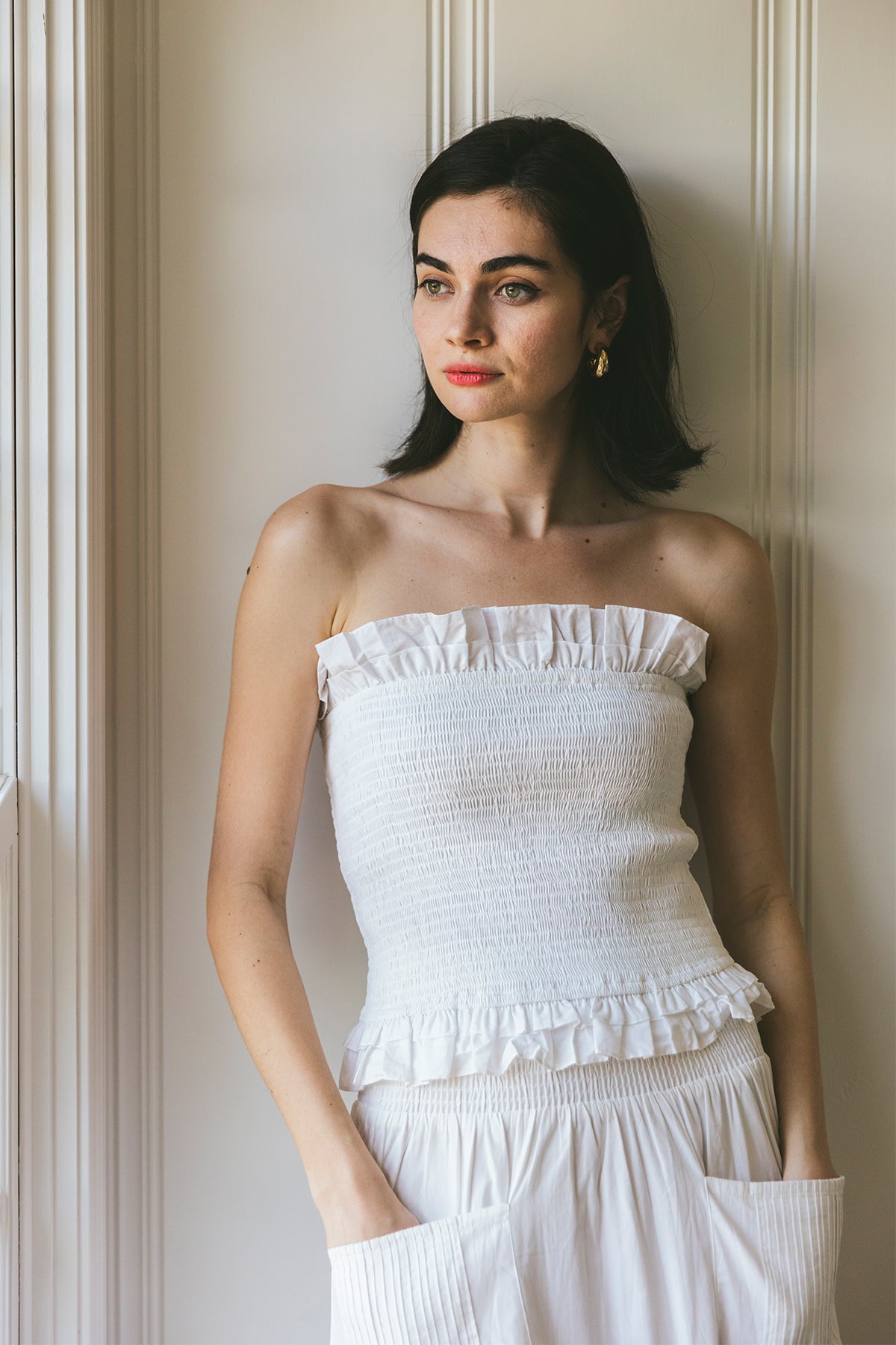 Strapless Bandeau Top | White Poplin