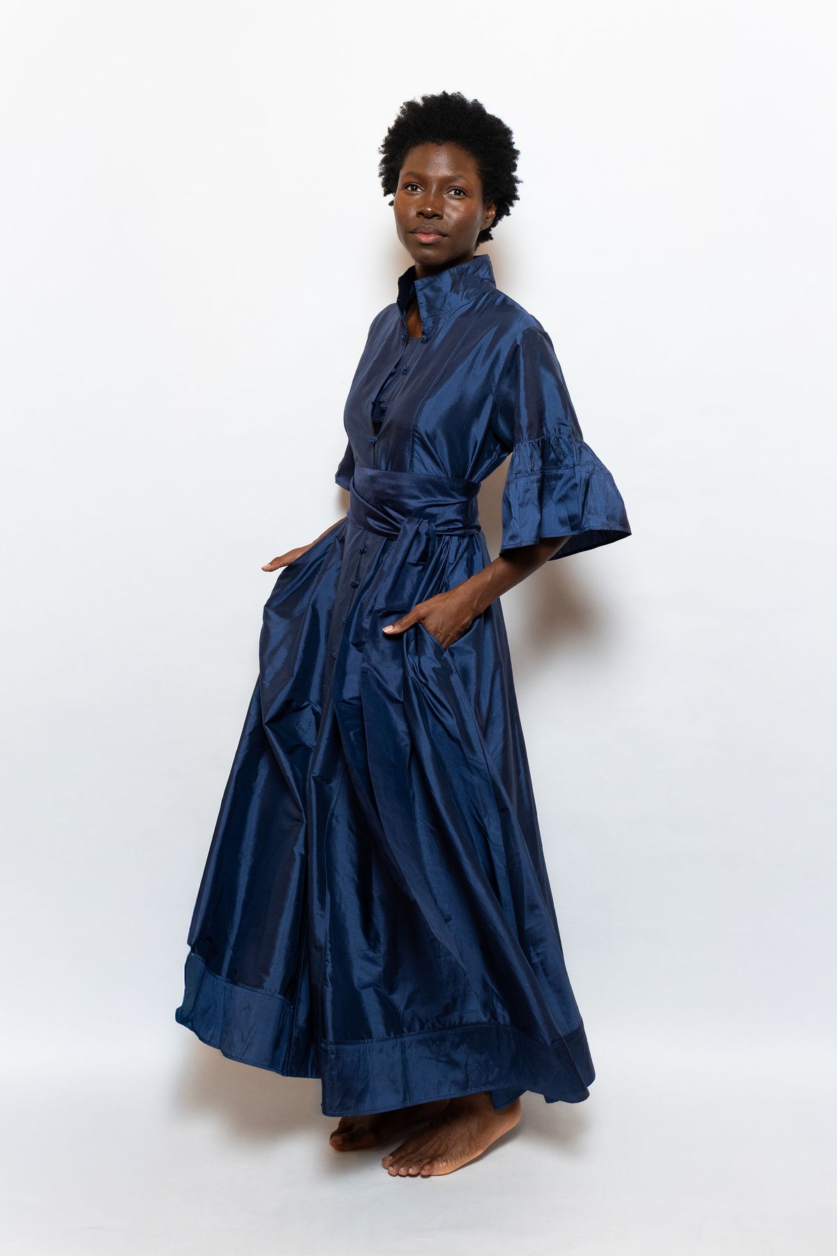 Leela Hostess Kaftan | Navy Silk Taffeta