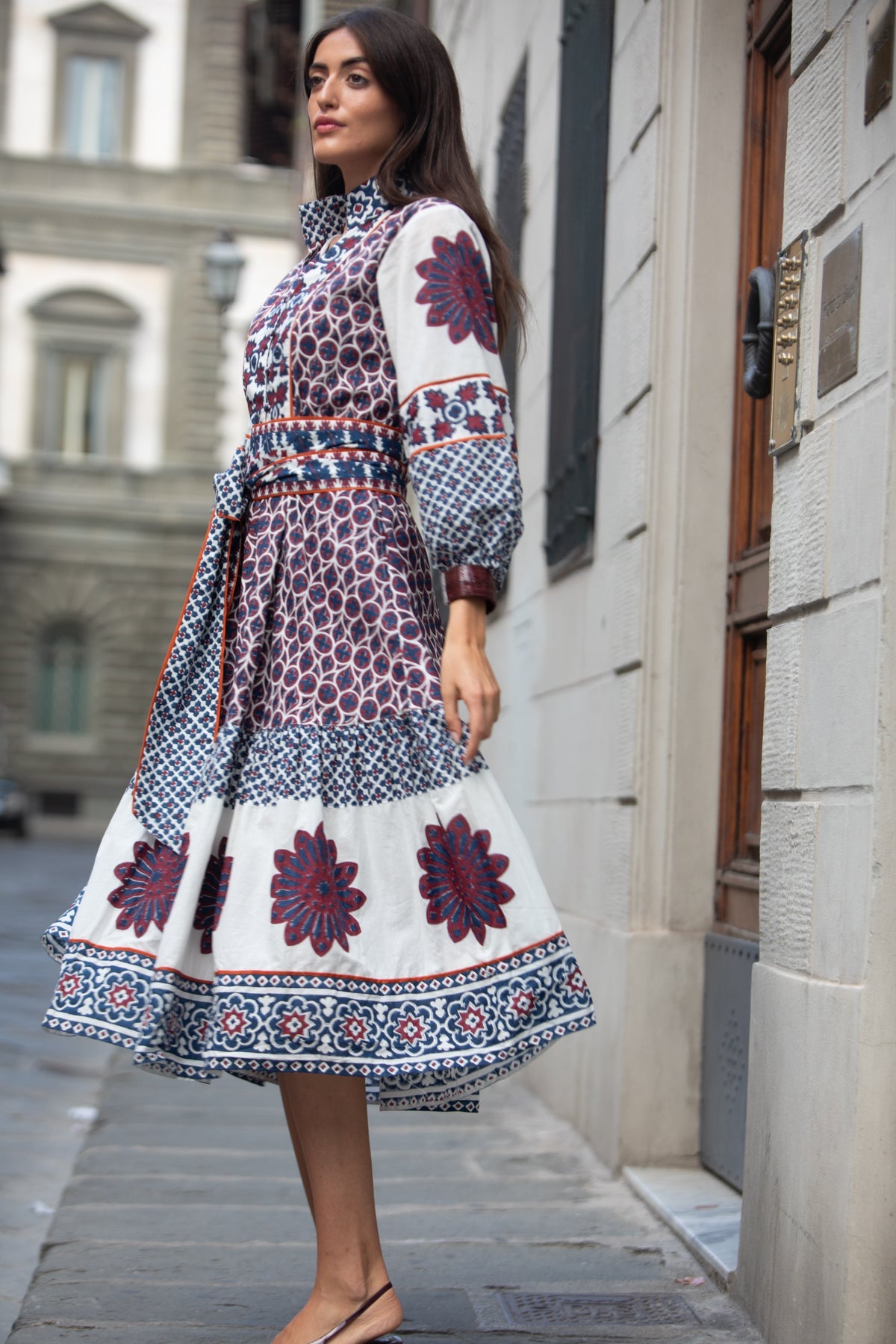SUE SARTOR Flounce | Burgundy/Navy Piazza