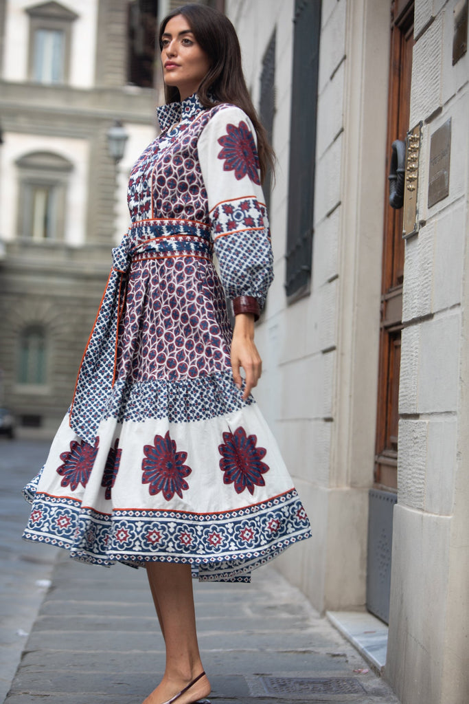 SUE SARTOR Flounce | Burgundy/Navy Piazza