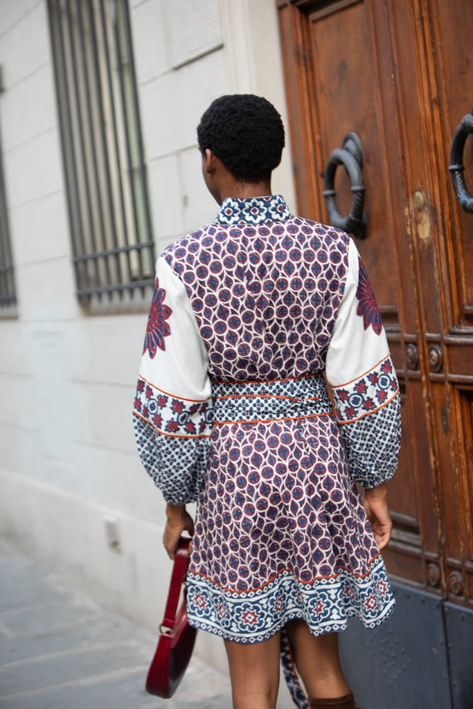 SUE SARTOR Flounce Shorty | Burgundy/Navy Piazza