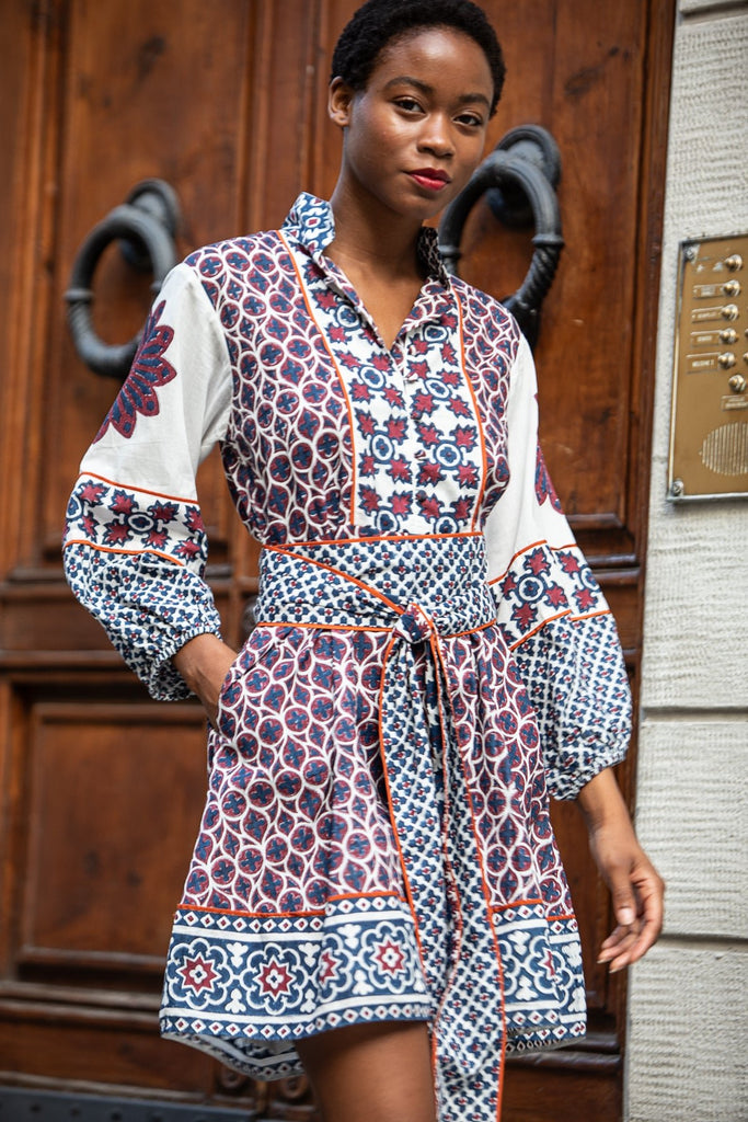 SUE SARTOR Flounce Shorty | Burgundy/Navy Piazza