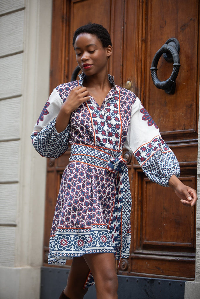 SUE SARTOR Flounce Shorty | Burgundy/Navy Piazza