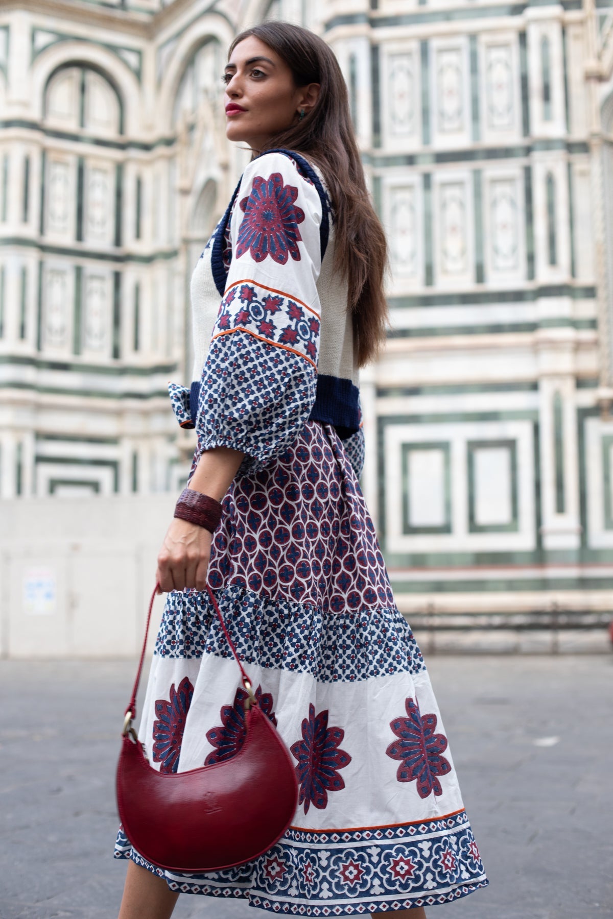 SUE SARTOR Flounce | Burgundy/Navy Piazza