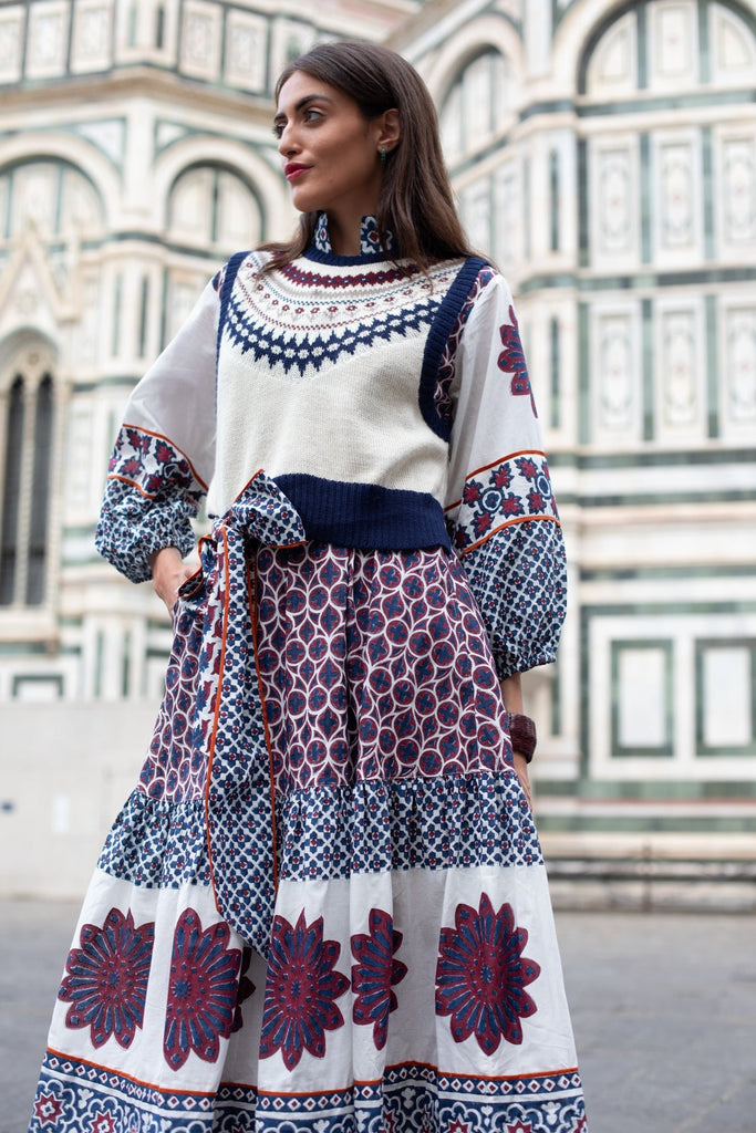 SUE SARTOR Flounce | Burgundy/Navy Piazza