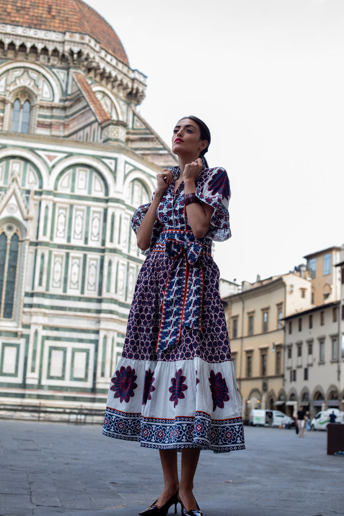 Hamilton Kaftan | Burgundy/Navy Piazza SUE SARTOR Hamilton Kaftan | Burgundy/Navy Piazza SUE SARTOR