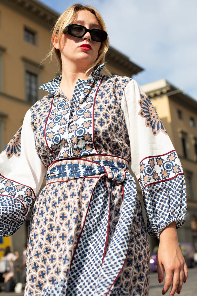 SUE SARTOR Flounce | Mocha/Navy Piazza