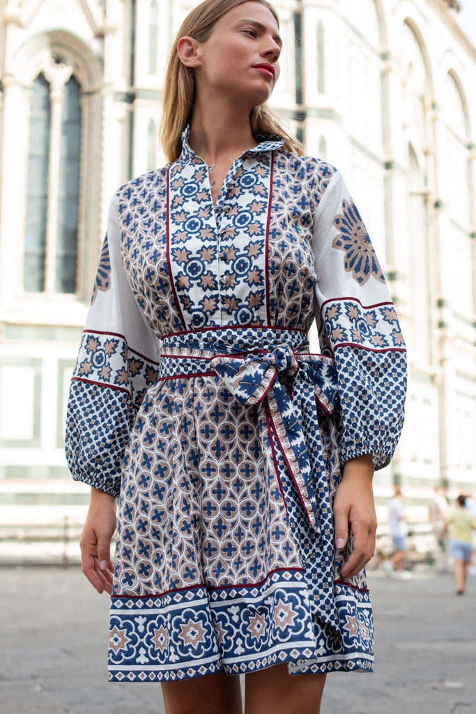 SUE SARTOR Flounce Shorty | Mocha/Navy Piazza